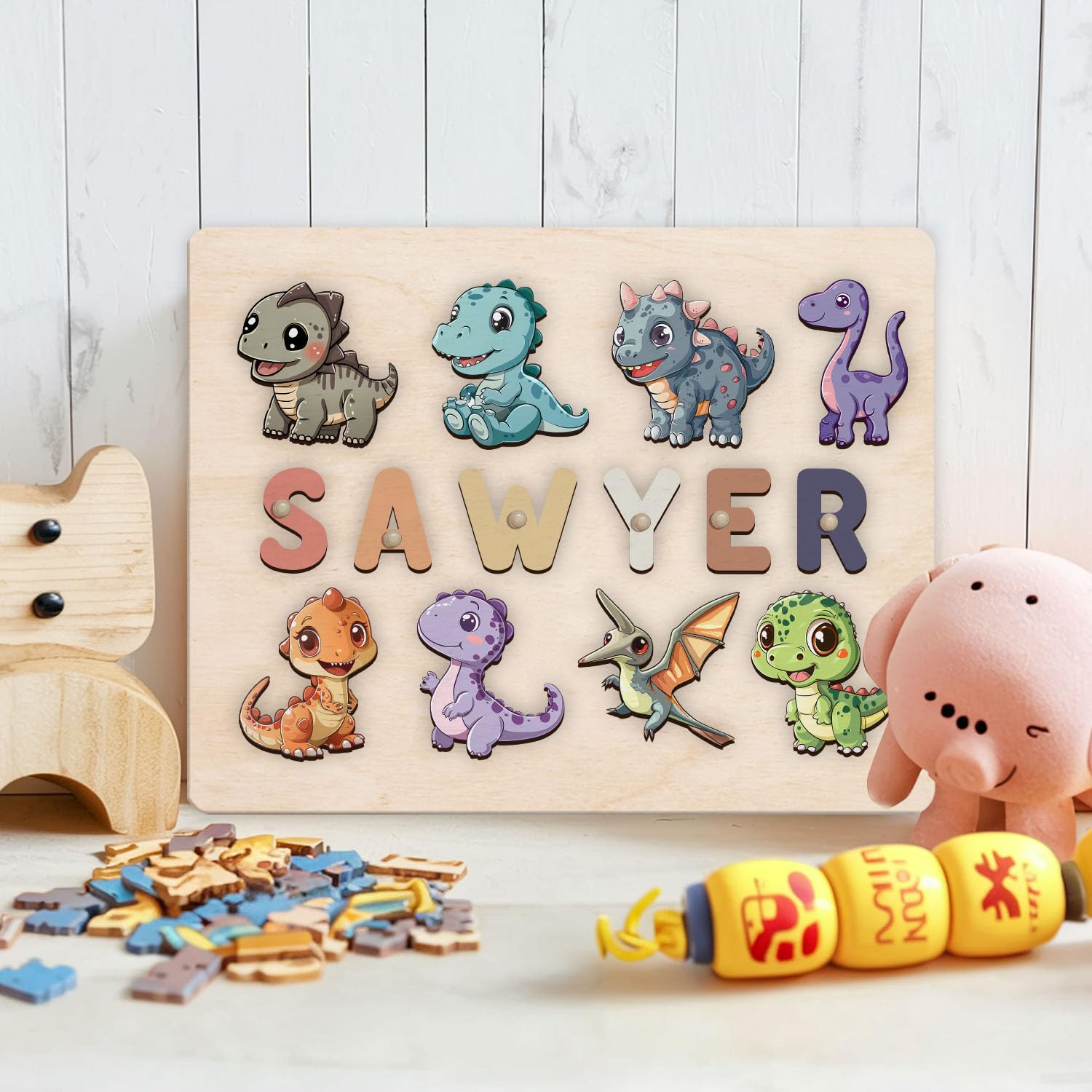 Personalized Wooden Dinosaur Puzzle for Kids