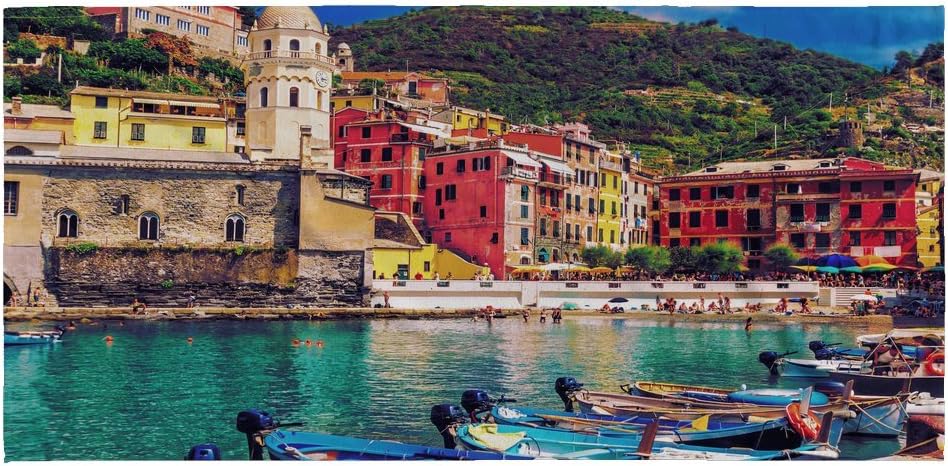 Italy Cinque Terre Design Microfiber Beach Towel - 30x62 Inch
