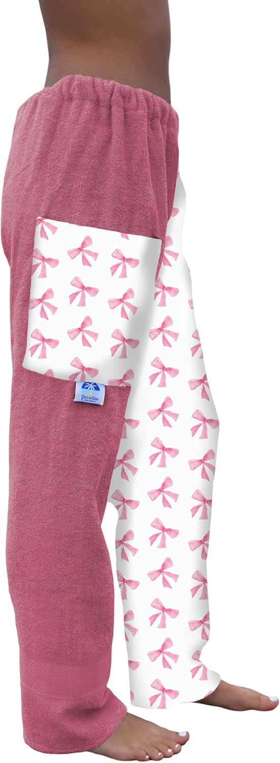 Paradise Towel Pants - Pink Bows Cotton Terry