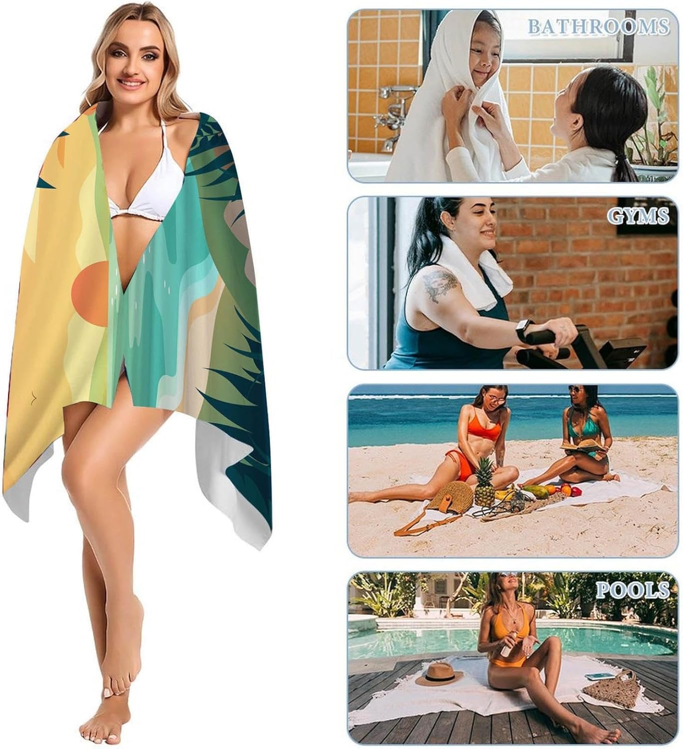 Beach Towel Microfiber with Sun and Sunset Pattern