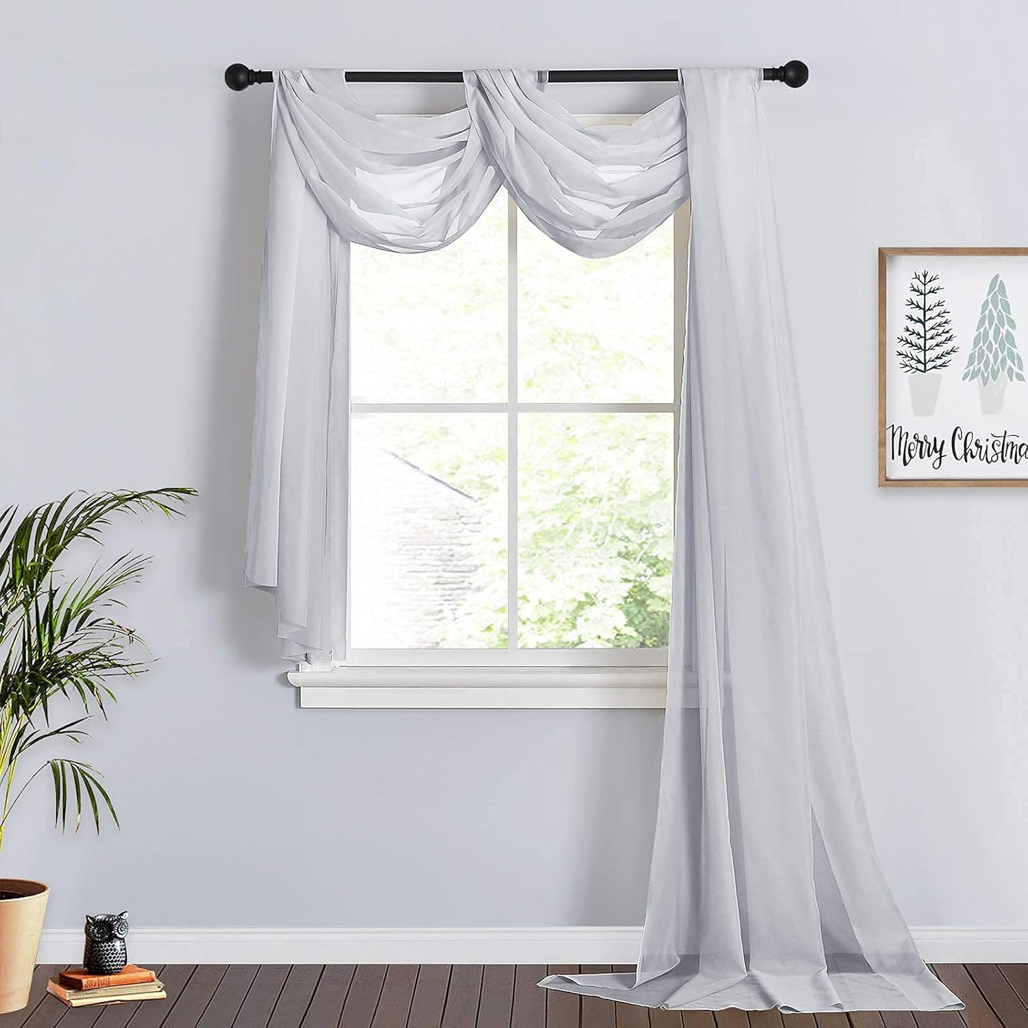 RYB HOME Sheer Curtains Valance 2 Panels 60x216 Inch Dove Grey