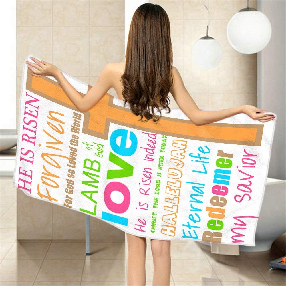 Moslion Soft Bath Towel - Happy Easter Religious Love Design 64x32 Inches