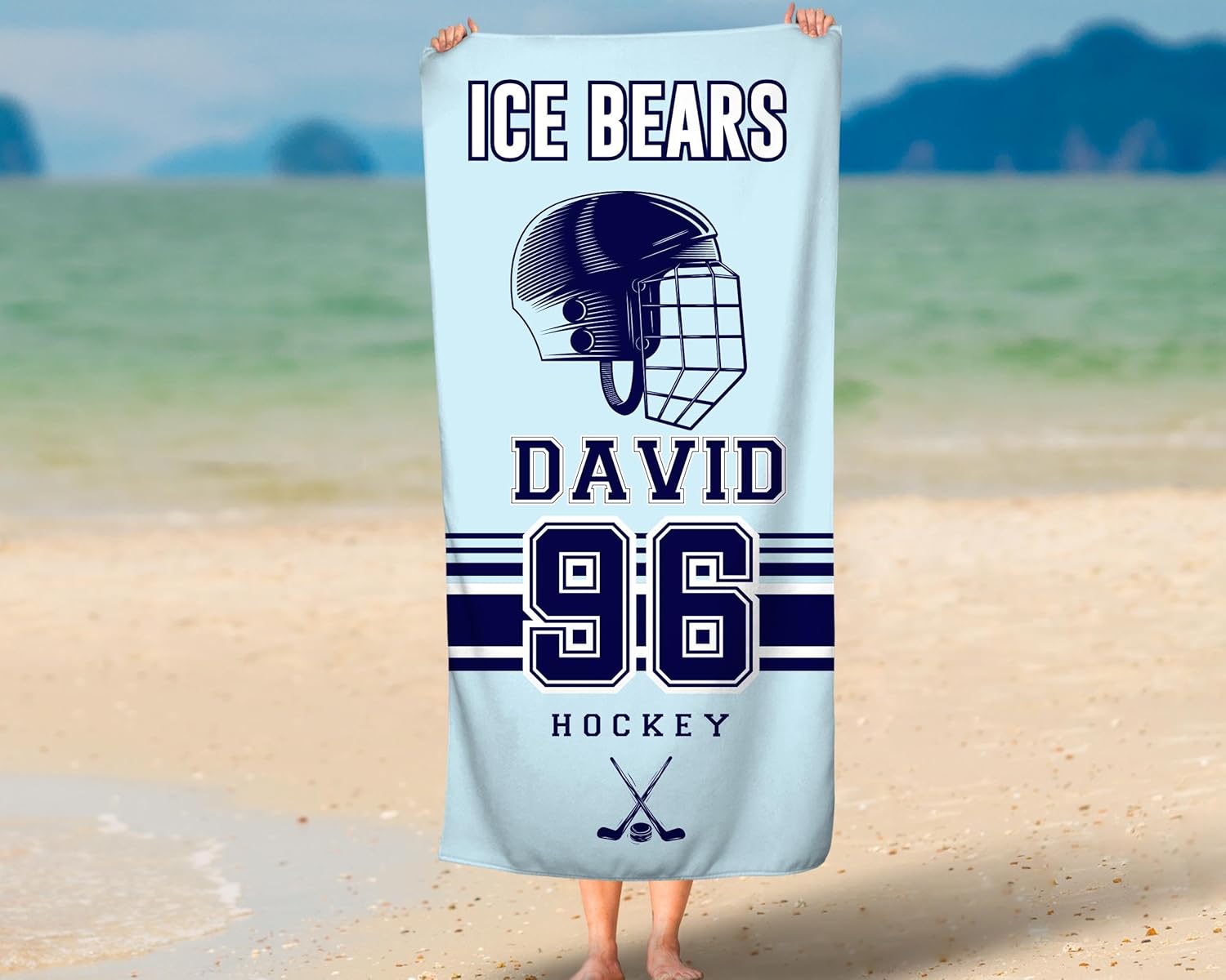 Personalized Hockey Team Beach Towel Custom Dad Mom Gift Sports Fan Towel