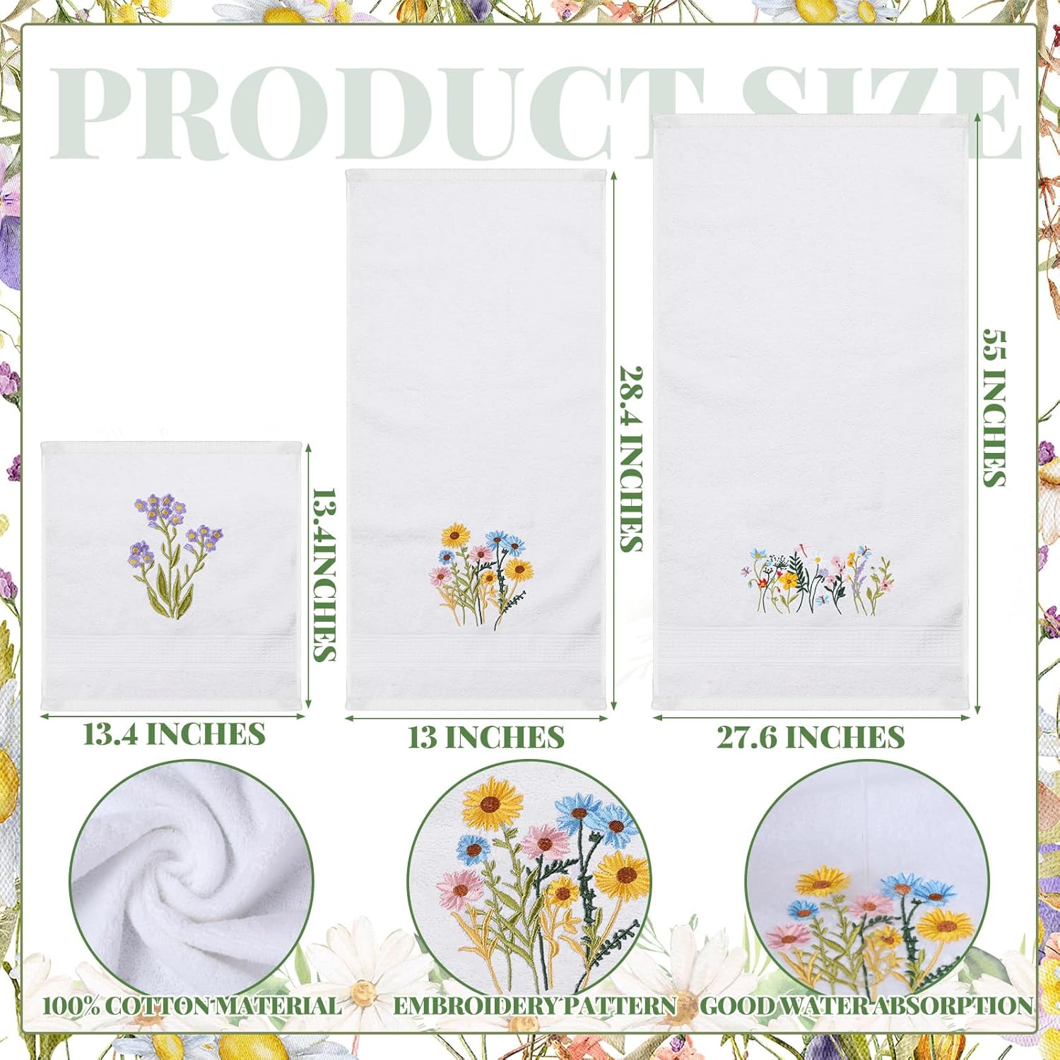 Moukeren 3 Pcs Spring Wildflower Bathroom Towel Set