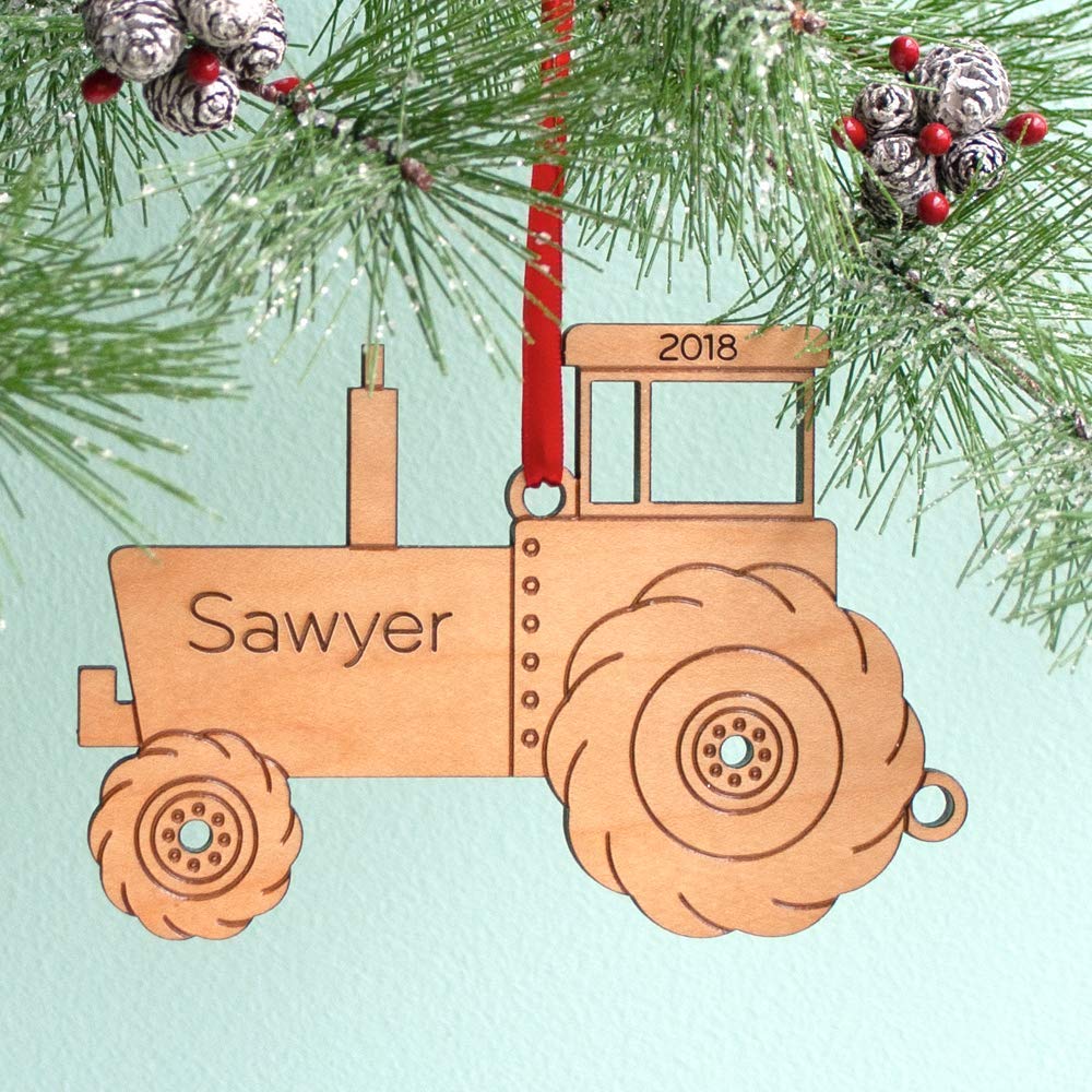 Tractor Farm Ornament Personalized Babys First Christmas 2024 Wood Handmade