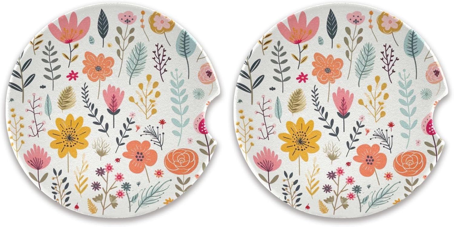 Wildflowers Car Cup Holder Coasters 2 Pack