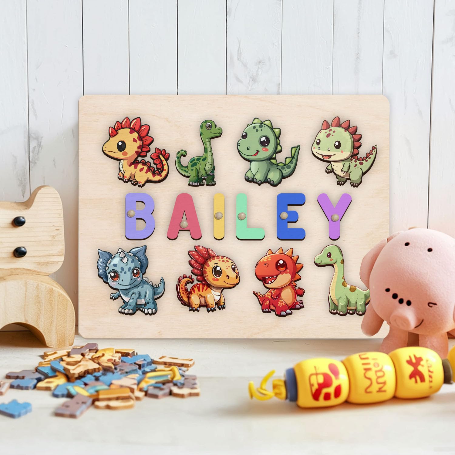 Personalized Wooden Dinosaur Puzzle Montessori Toy 1
