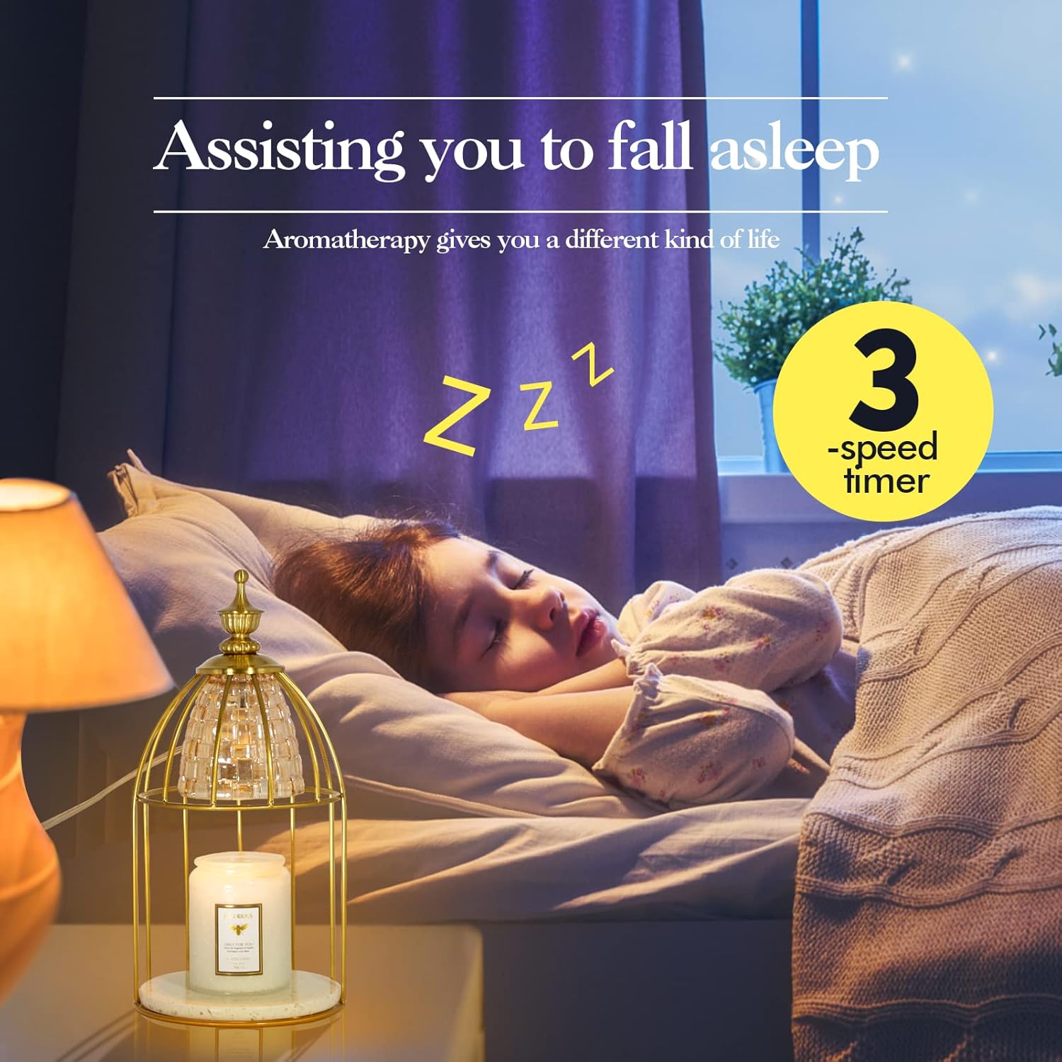Swokazoe Candle Lamp Gold Frame Night Light with Aromatherapy