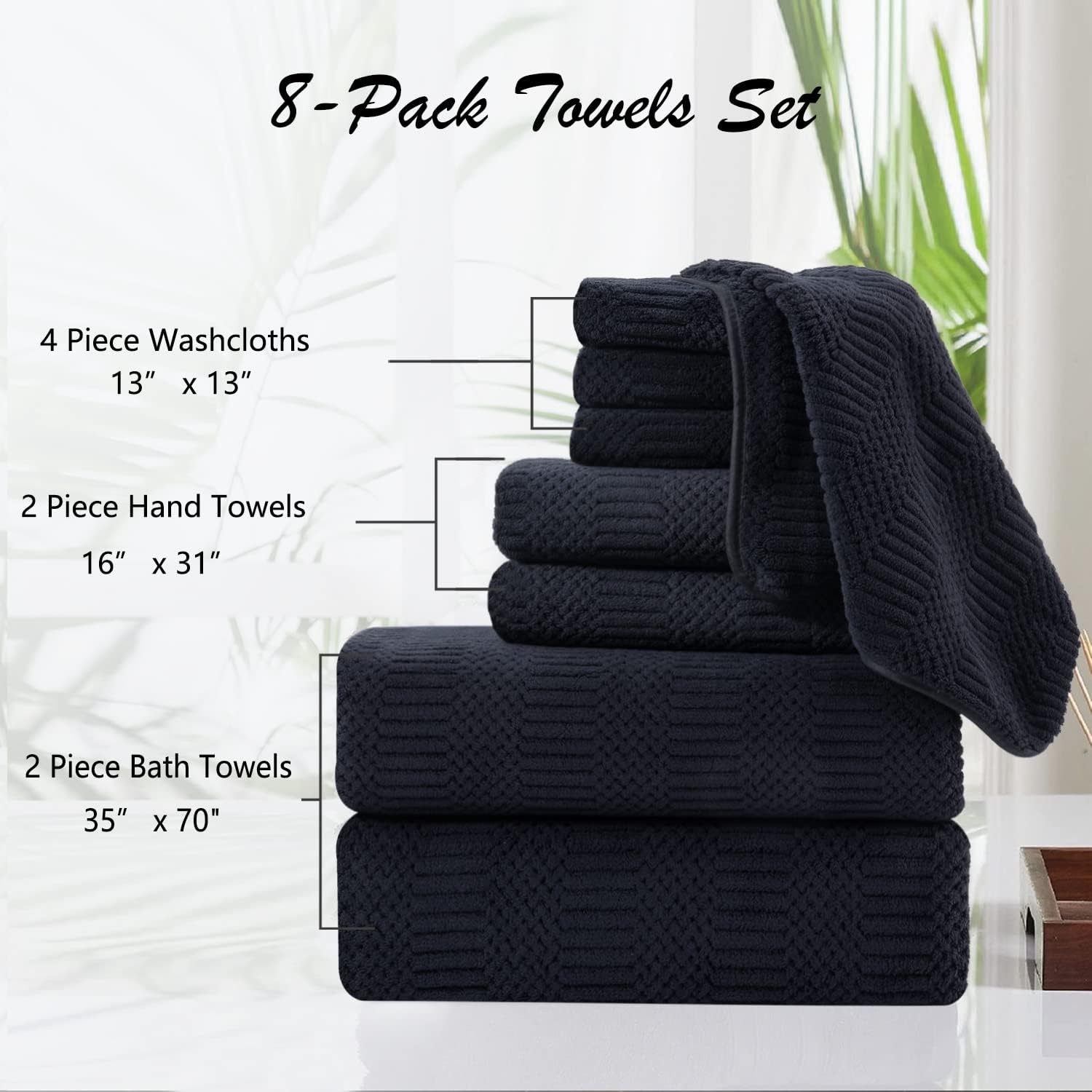 8 Piece Oversized Black Towel Set for Home Hotel Spa