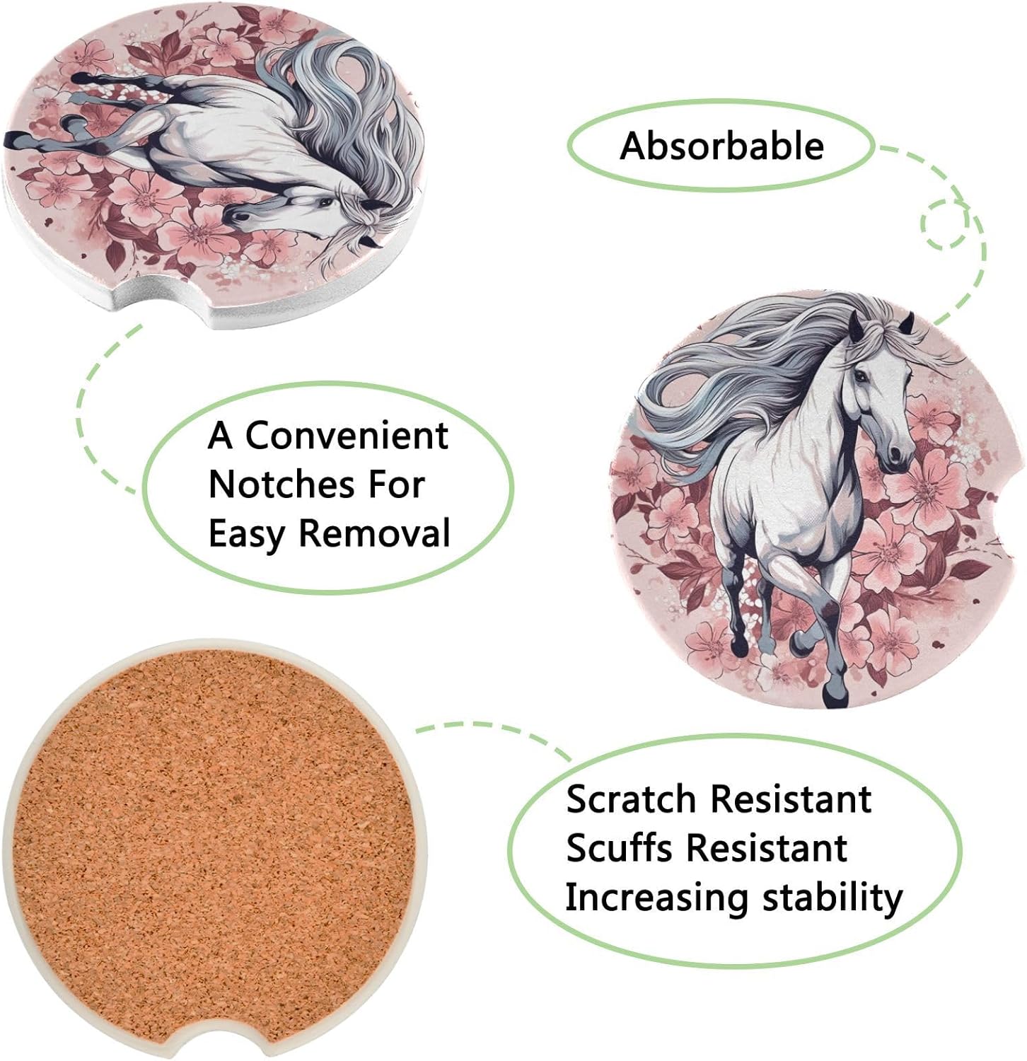 Takiito Horse Flowers Car Coasters 2 Pack