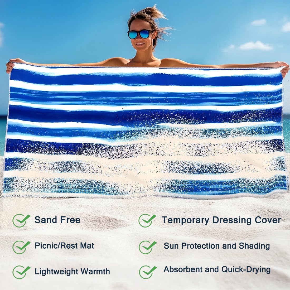 ORMAN Blue Stripes Beach Towel 55x28 Microfiber 1