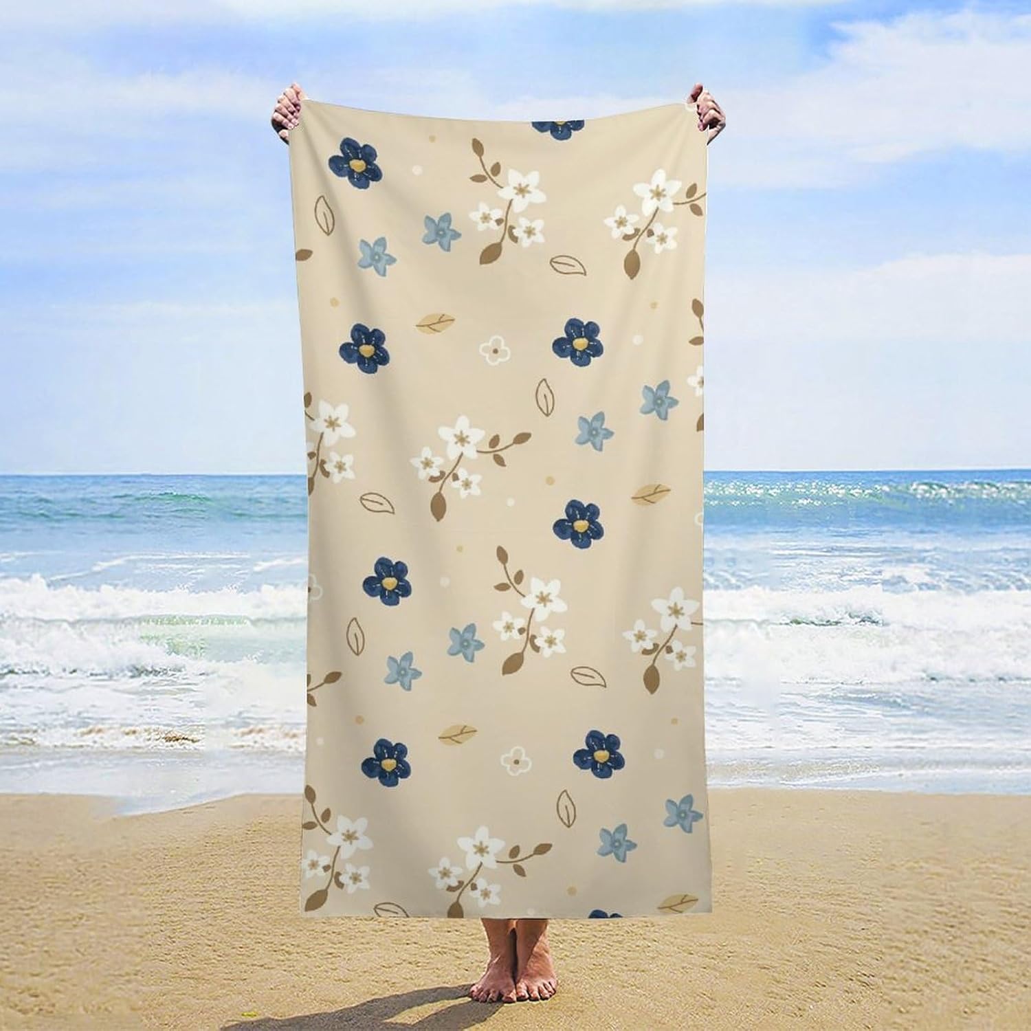 Fluffy Watercolor Spring Flowers Beach Towel 32x64 Inch