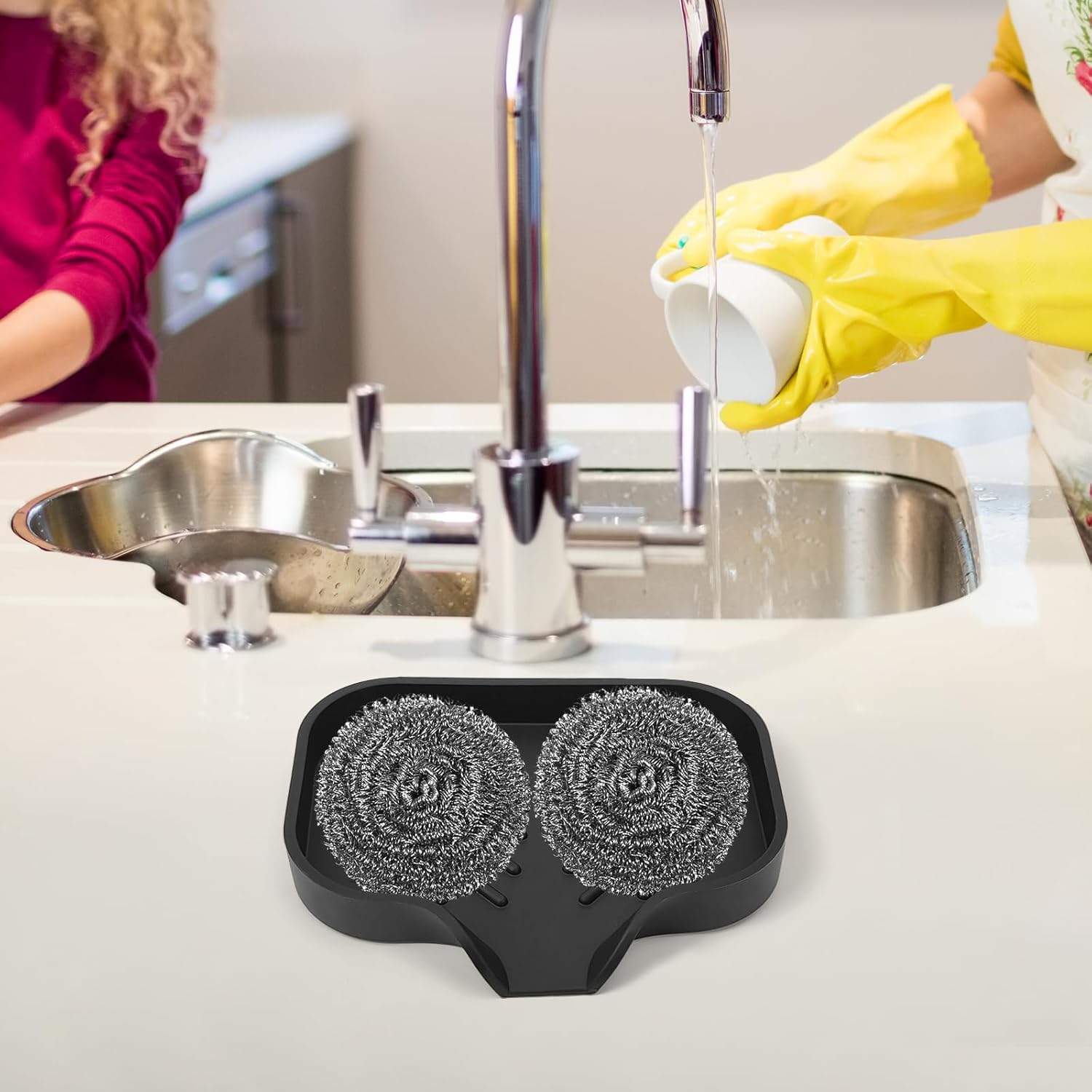 Premium Silicone Soap Dish with Drain Spout - Multifunctional Sink Organizer