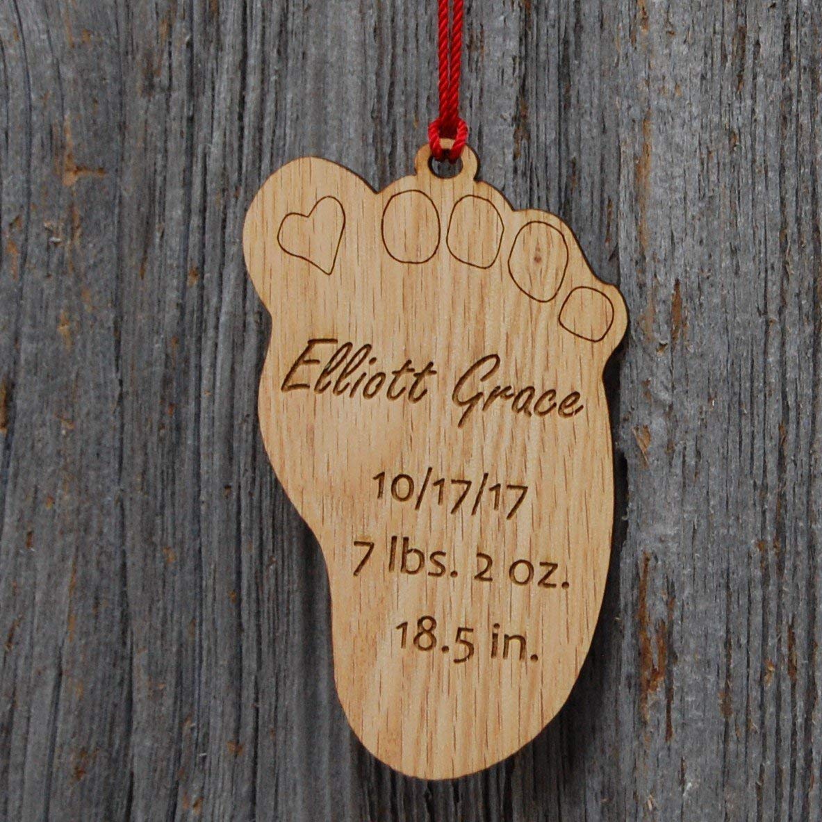 Personalized Baby Footprint Christmas Ornament Made of Oak Wood