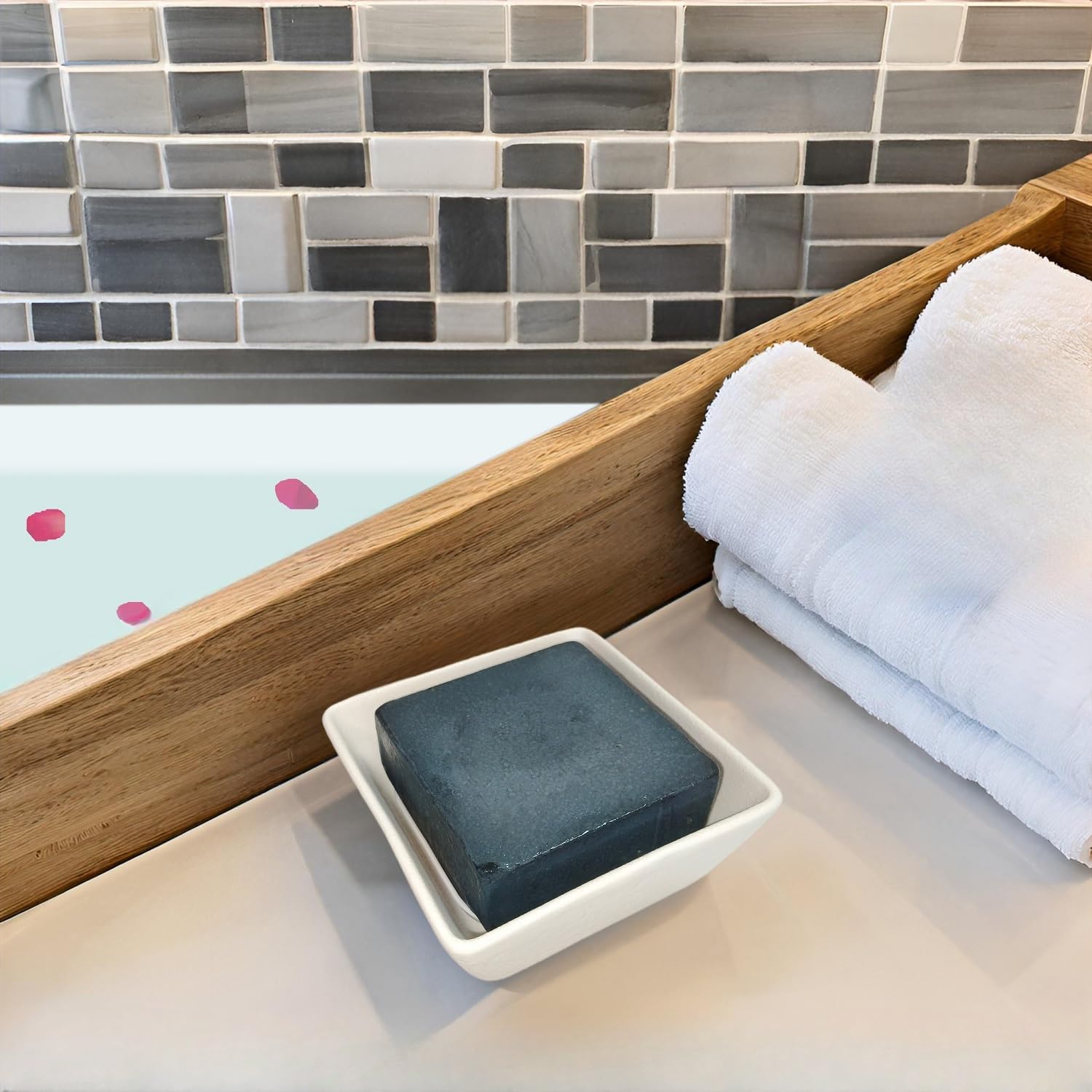 Vonpri Ceramic Soap Dish Non-Slip Square Holder for Bath and Kitchen
