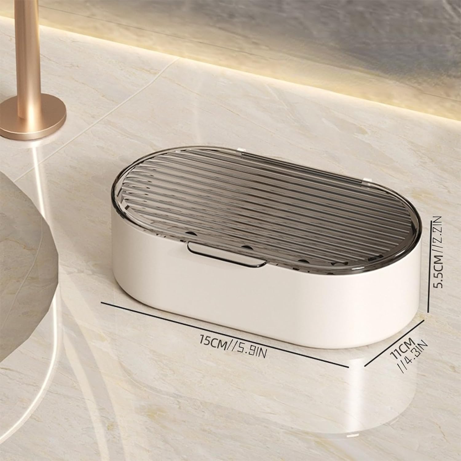 Elegant Grey Soap Dish with Drain and Lid 1
