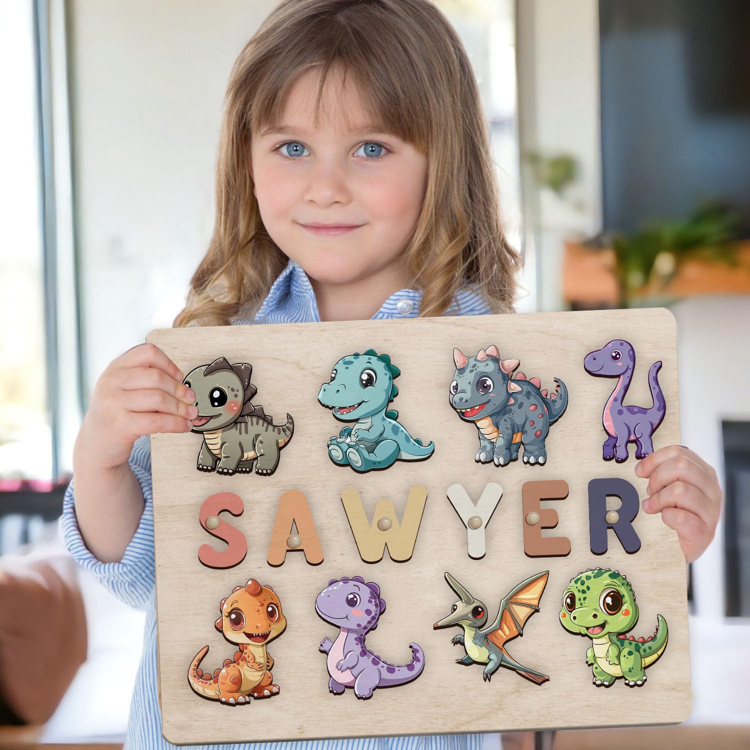 Personalized Wooden Dinosaur Puzzle for Kids