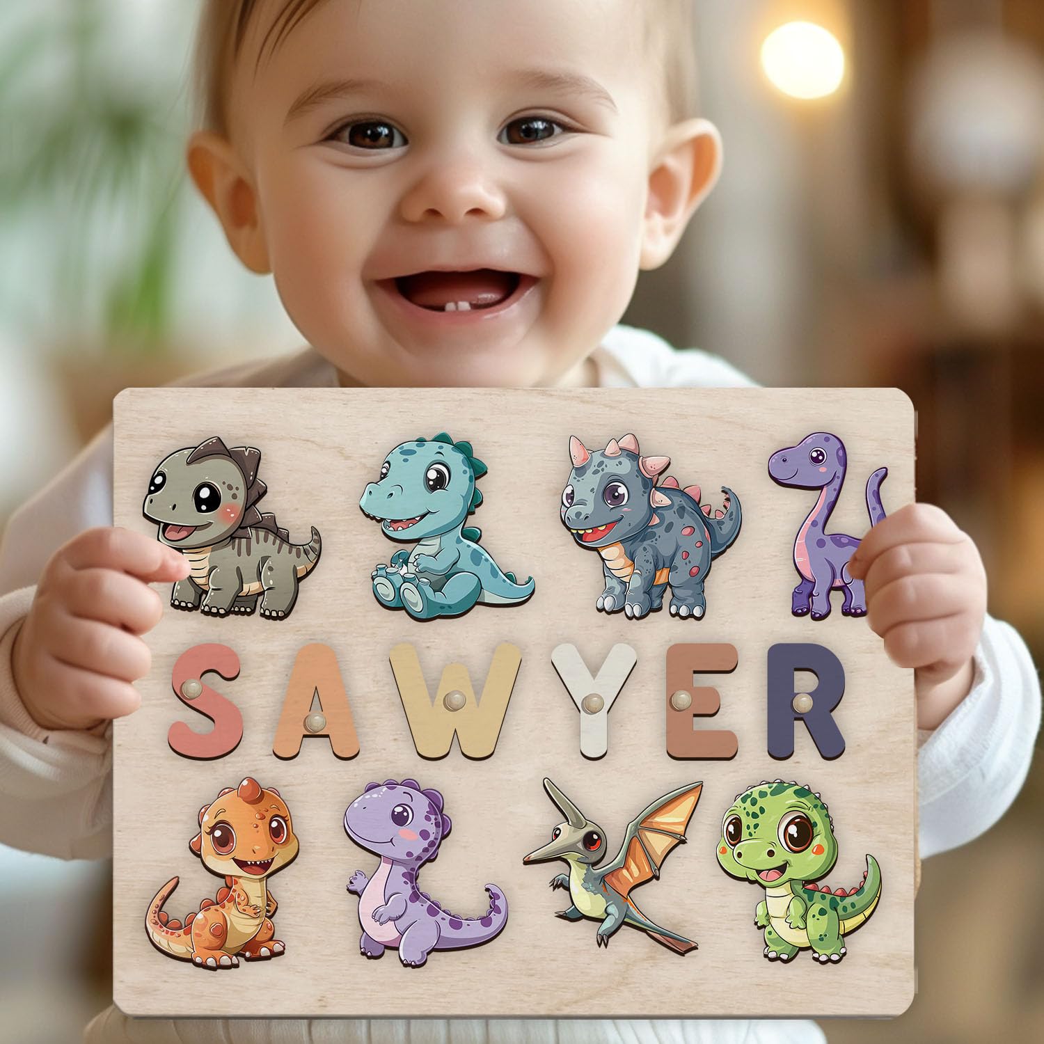 Personalized Wooden Dinosaur Puzzle for Kids