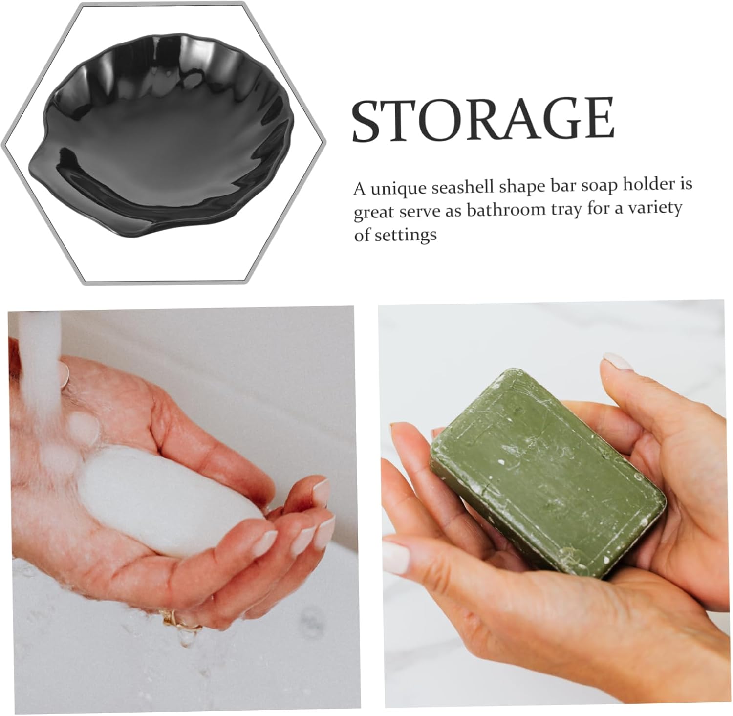 HOLIDYOYO Seashell Soap Dish Black Acrylic Bar Soap Holder