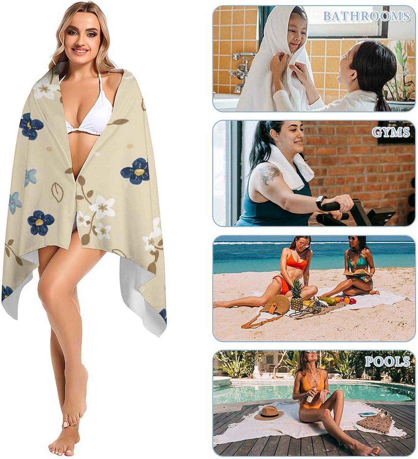 Fluffy Watercolor Spring Flowers Beach Towel 32x64 Inch