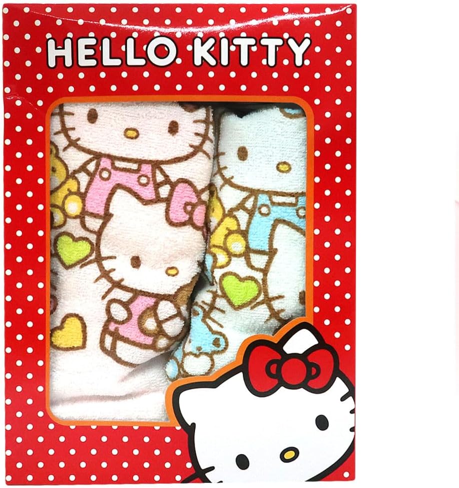 Kitty and Bear Face Towel Set - 2 Sets Pink Blue for Kids