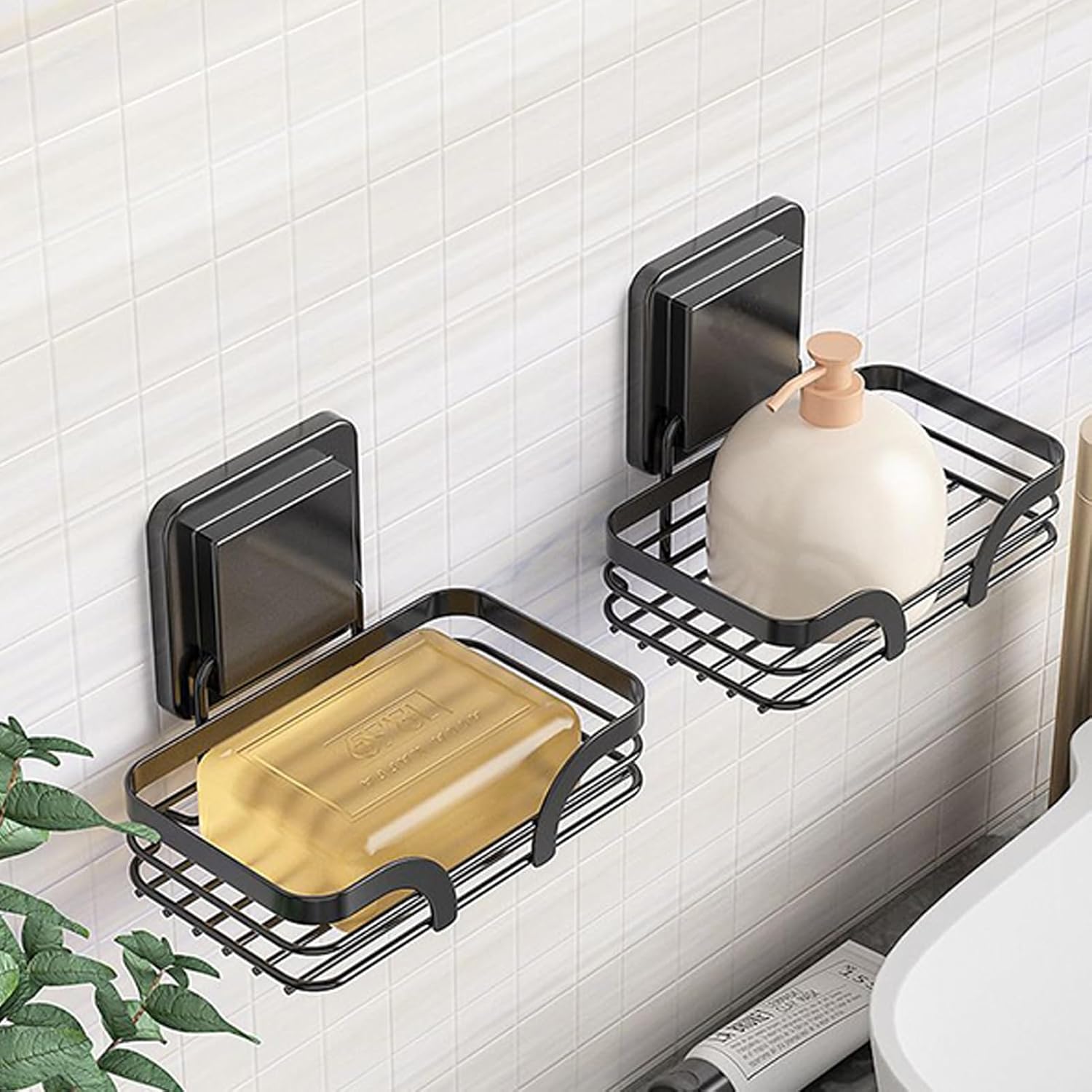 Suction Soap Holder with Hooks - No Drill Wall Mount