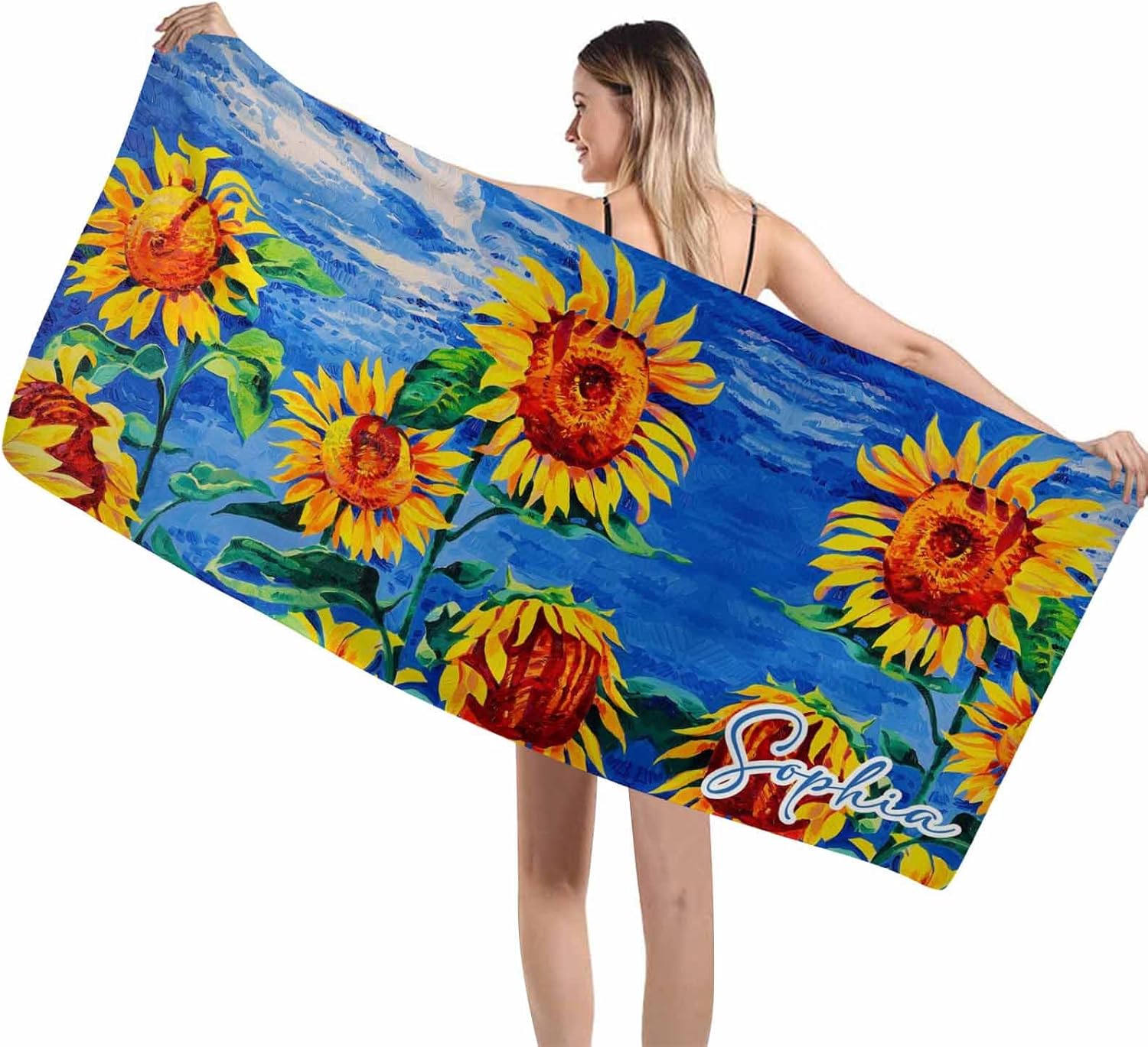 Personalized Beach Towel with Initials for Men Women Kids