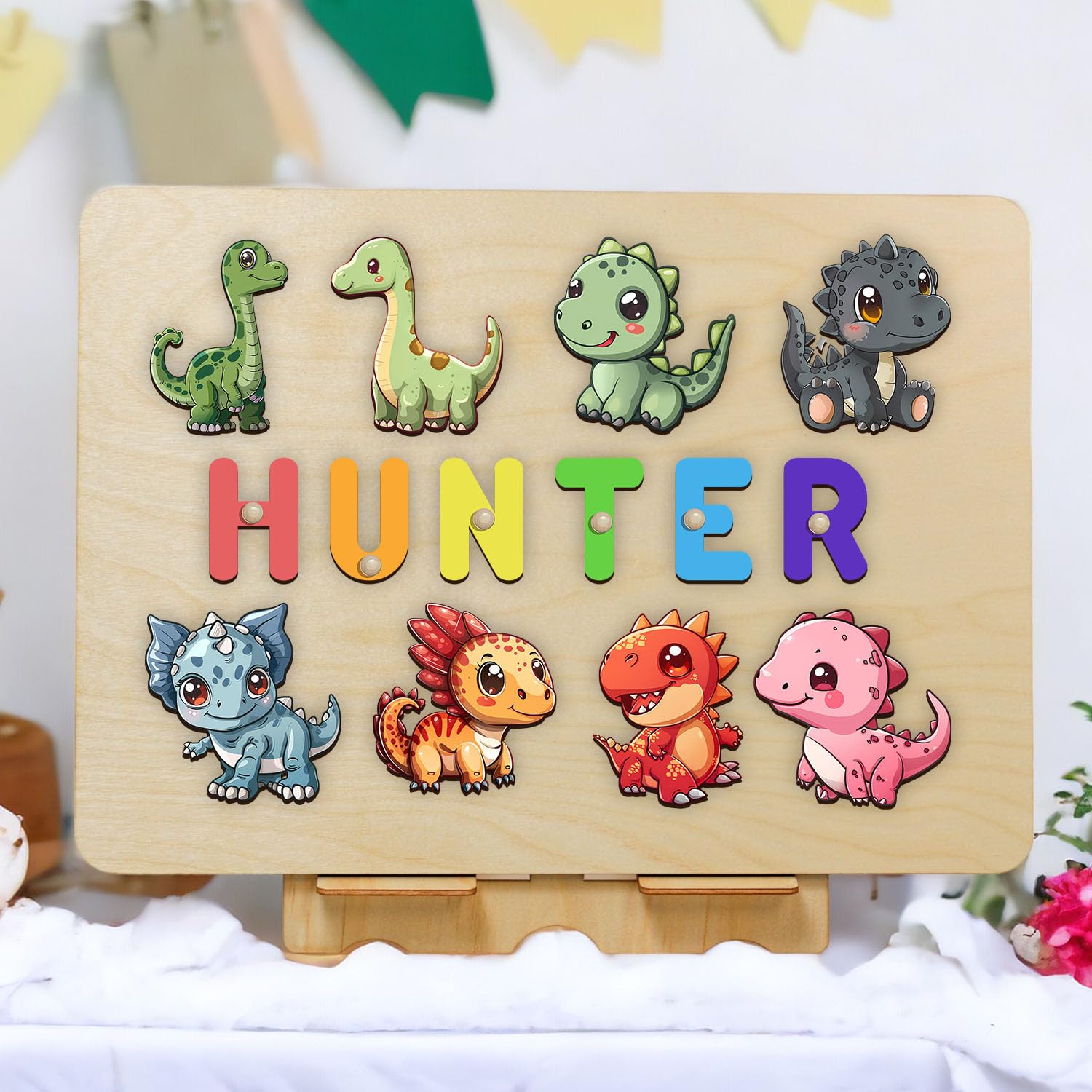 Personalized Wooden Dinosaur Puzzle Montessori Toy