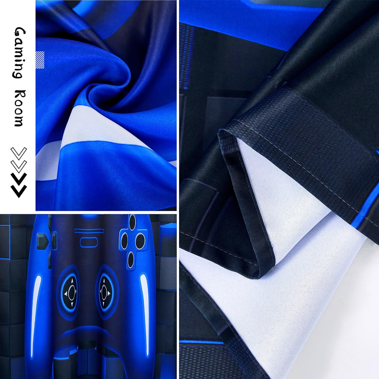 PERFEMET Gamer Kids Curtains 2 Panels Black Blue