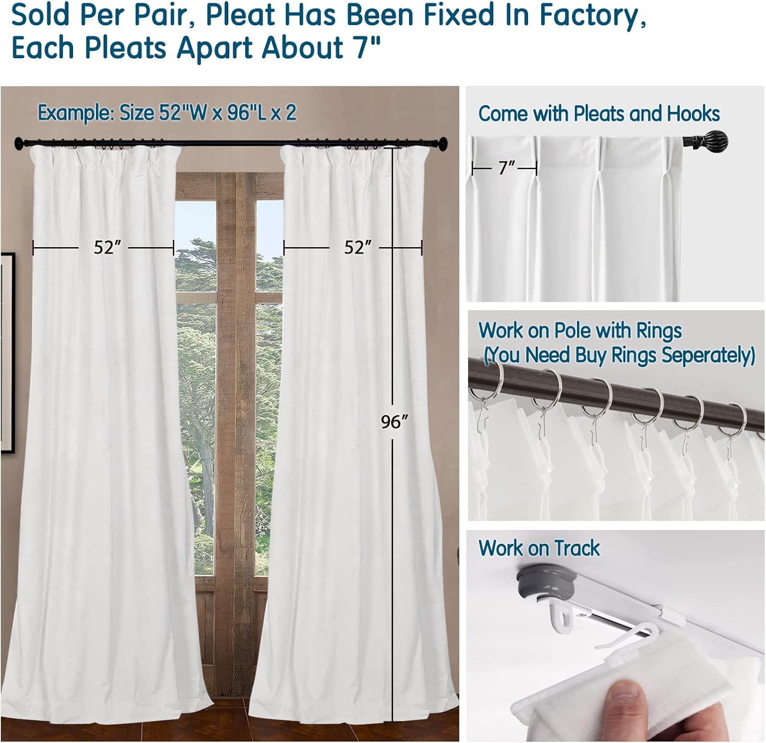 LETAU Pinch Pleated Lined Blackout Curtains 52x84 Set of 2