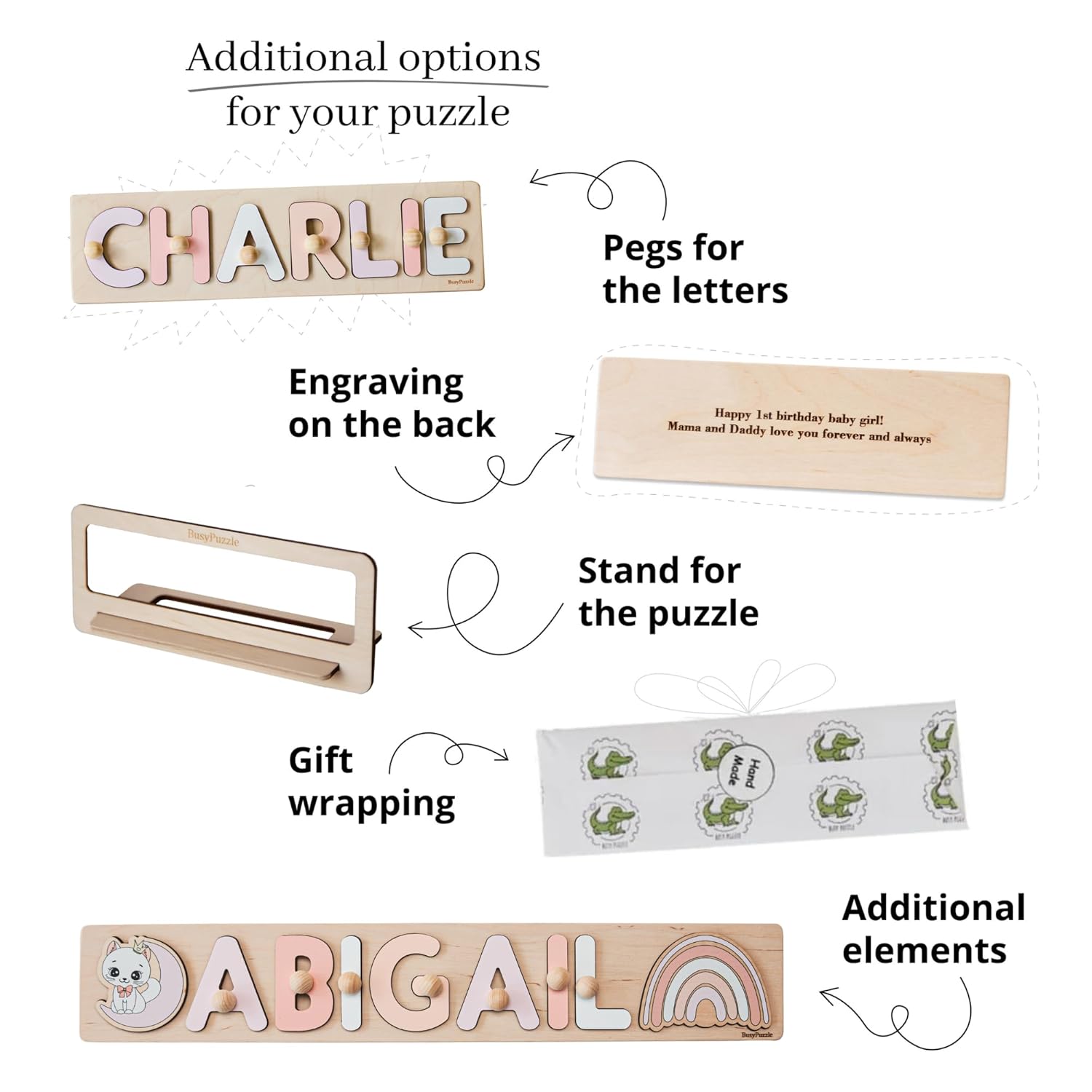 Personalized Wooden Baby Name Puzzle For Toddlers 1-3