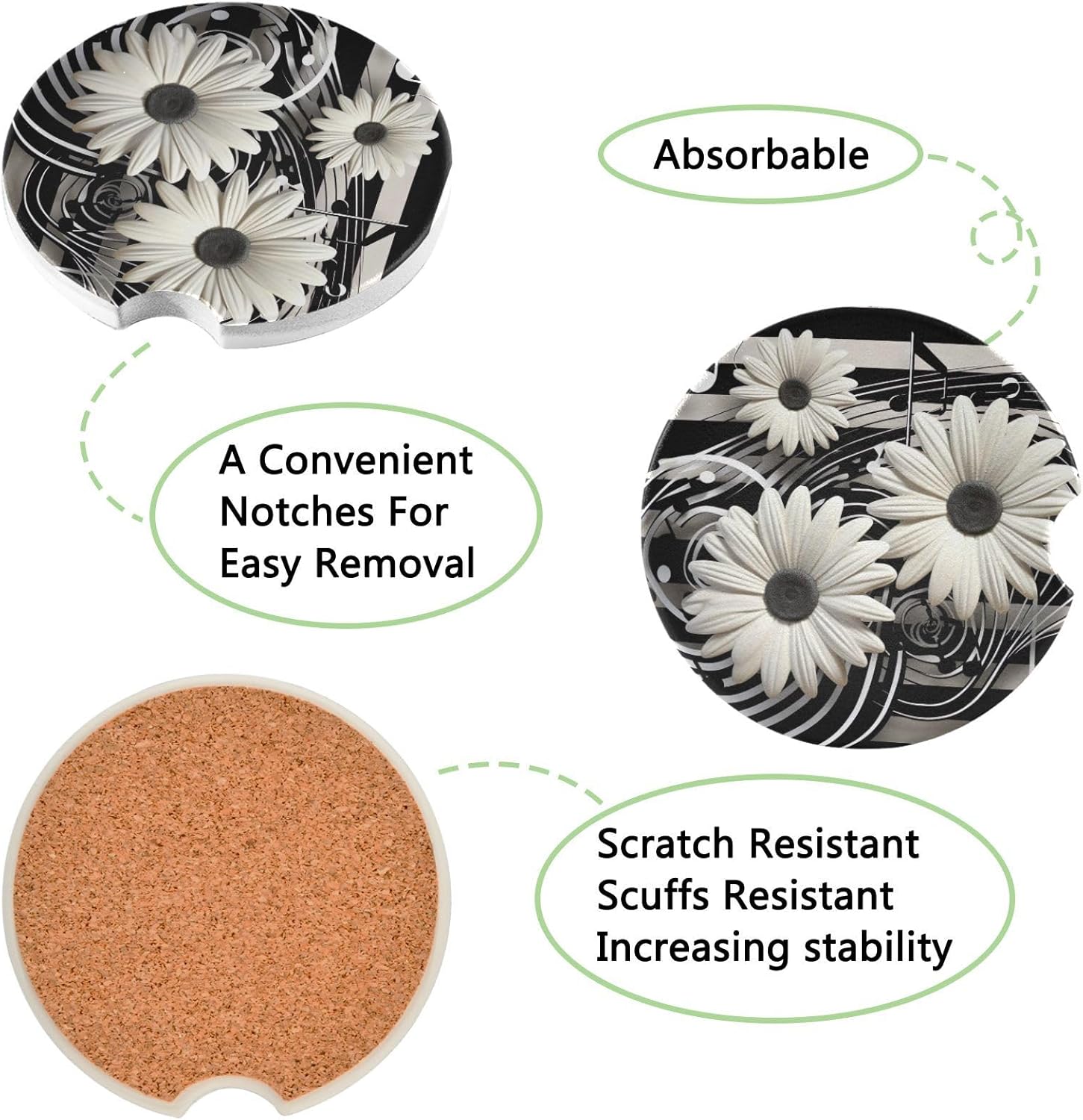 Takiito Flower Note Car Cup Holder Coasters 2 Pack