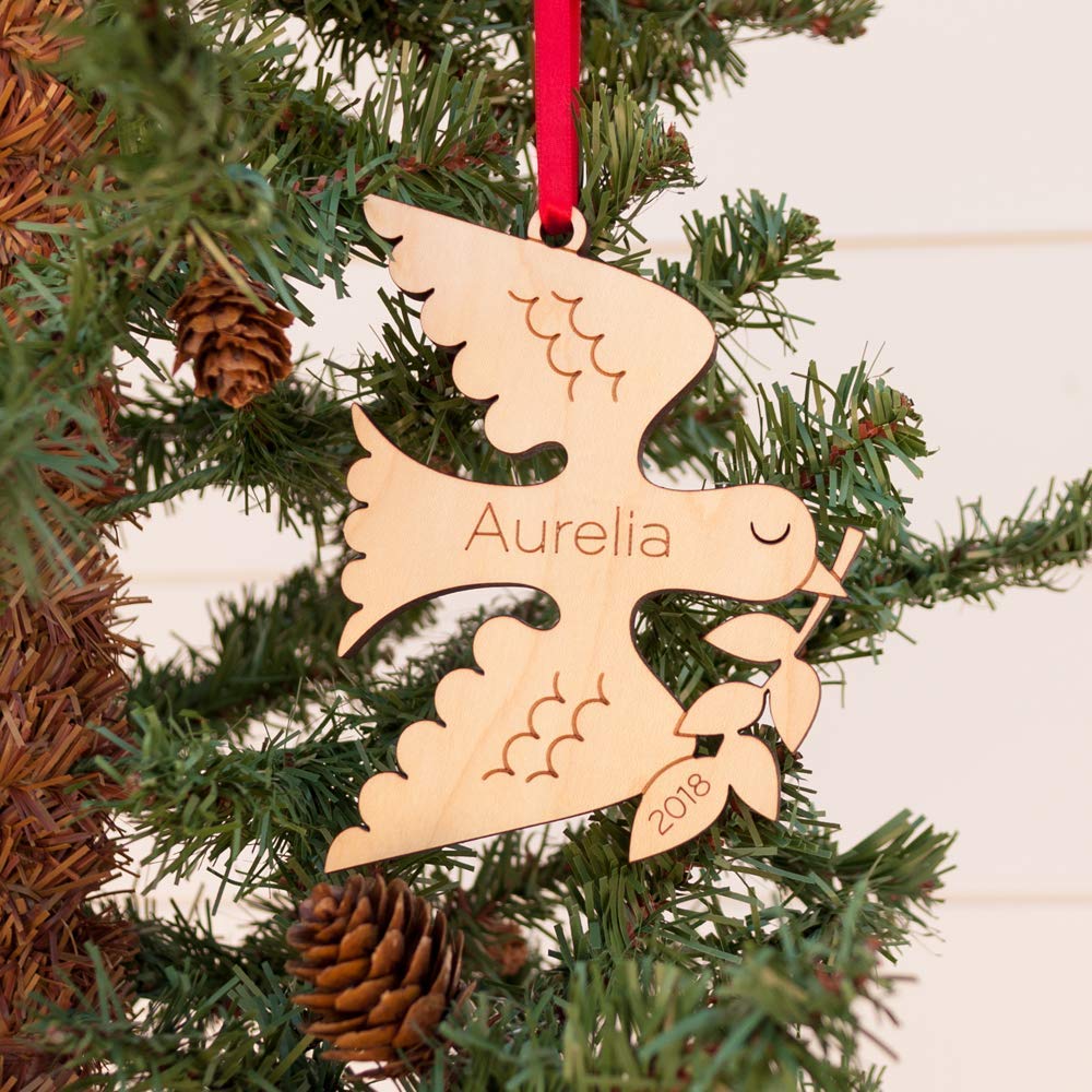 Graphic Spaces Peace Dove Ornament Personalized Babys First Christmas 2024