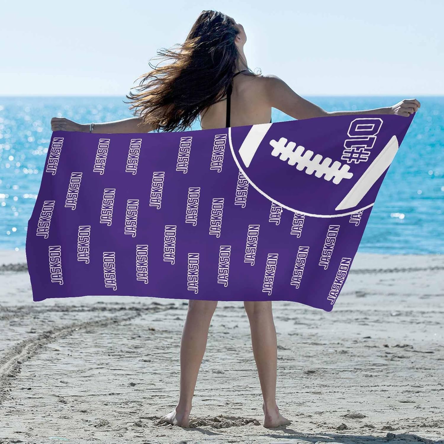 Artsadd Personalized Dark Purple Rugby Beach Towel