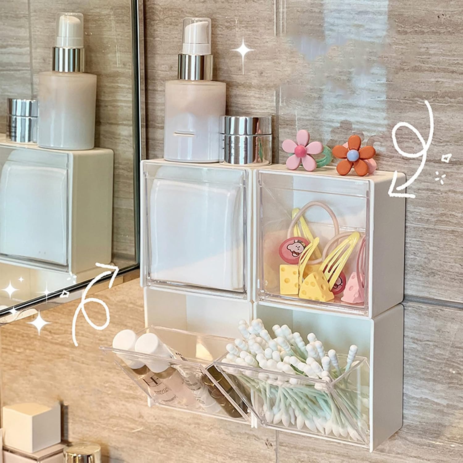 Bluelans Bathroom Organizer Qtips Cotton Balls Swabs Hair Band Holder