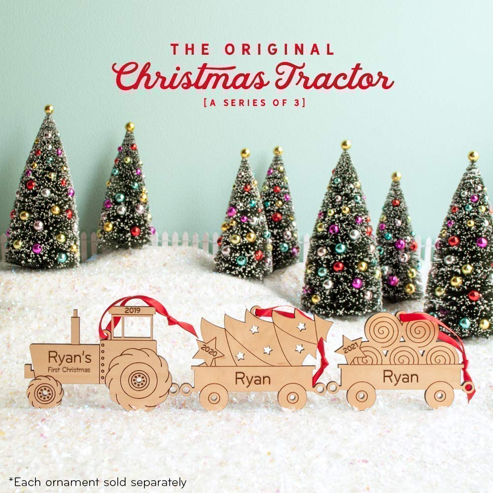 Tractor Farm Ornament Personalized Babys First Christmas 2024 Wood Handmade