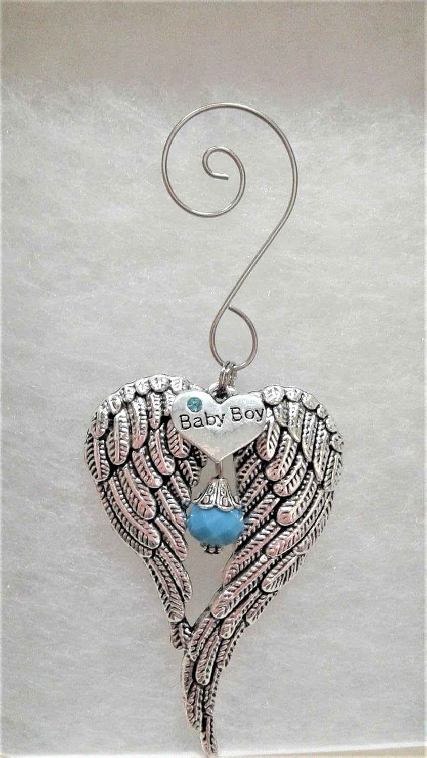 Baby Boy Infant Memorial Sympathy Angel Wings with Heart Charm Keepsake