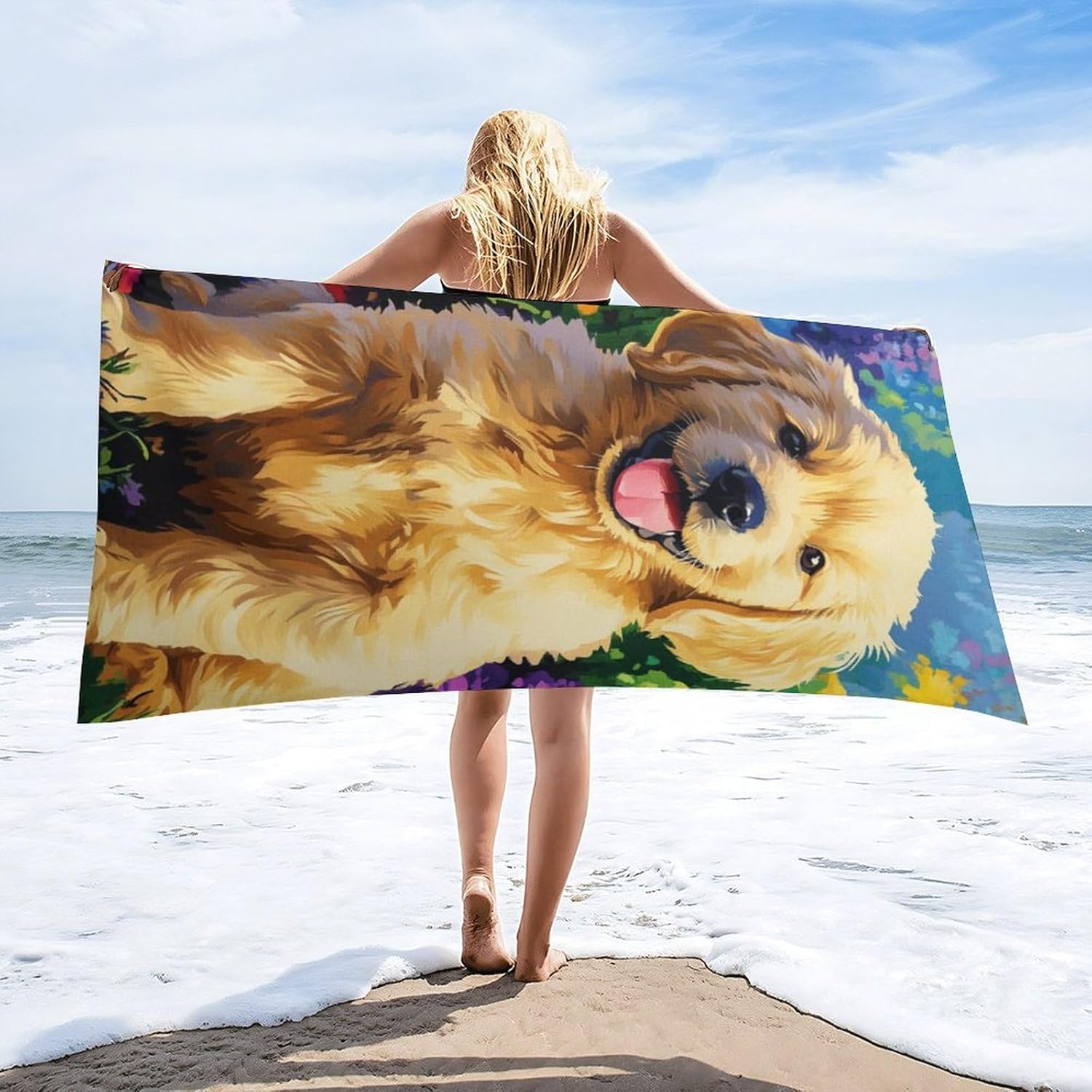 Cute Puppy Fluffy Oversized Beach Towel 32x64 Inches