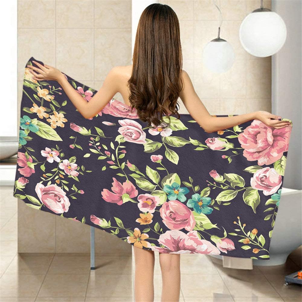 Comfy Bath Towels Soft Polyester with Lush Flowers Design