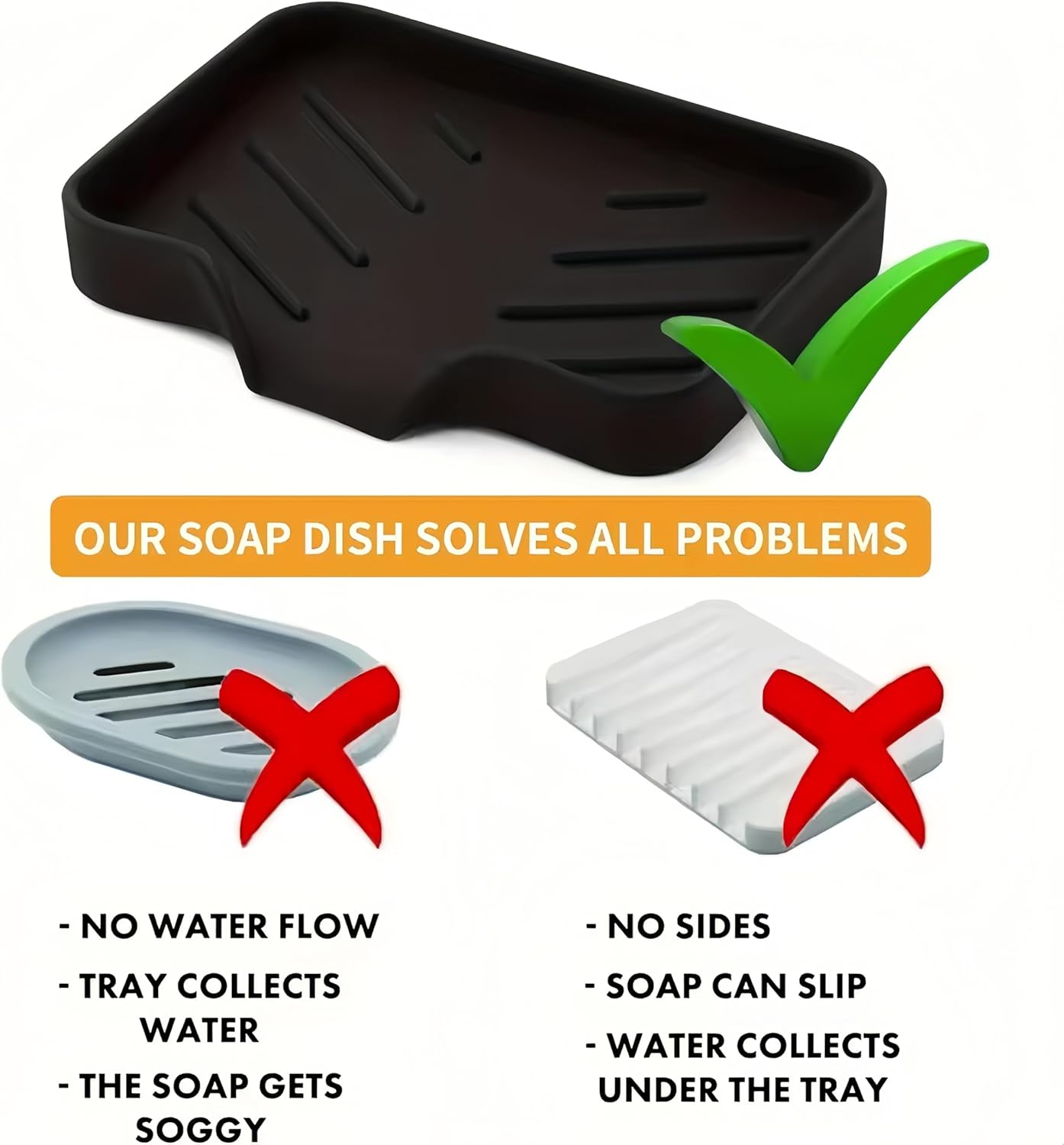 Silicone Soap Dish with Drain Spout - Black 1 Pcs