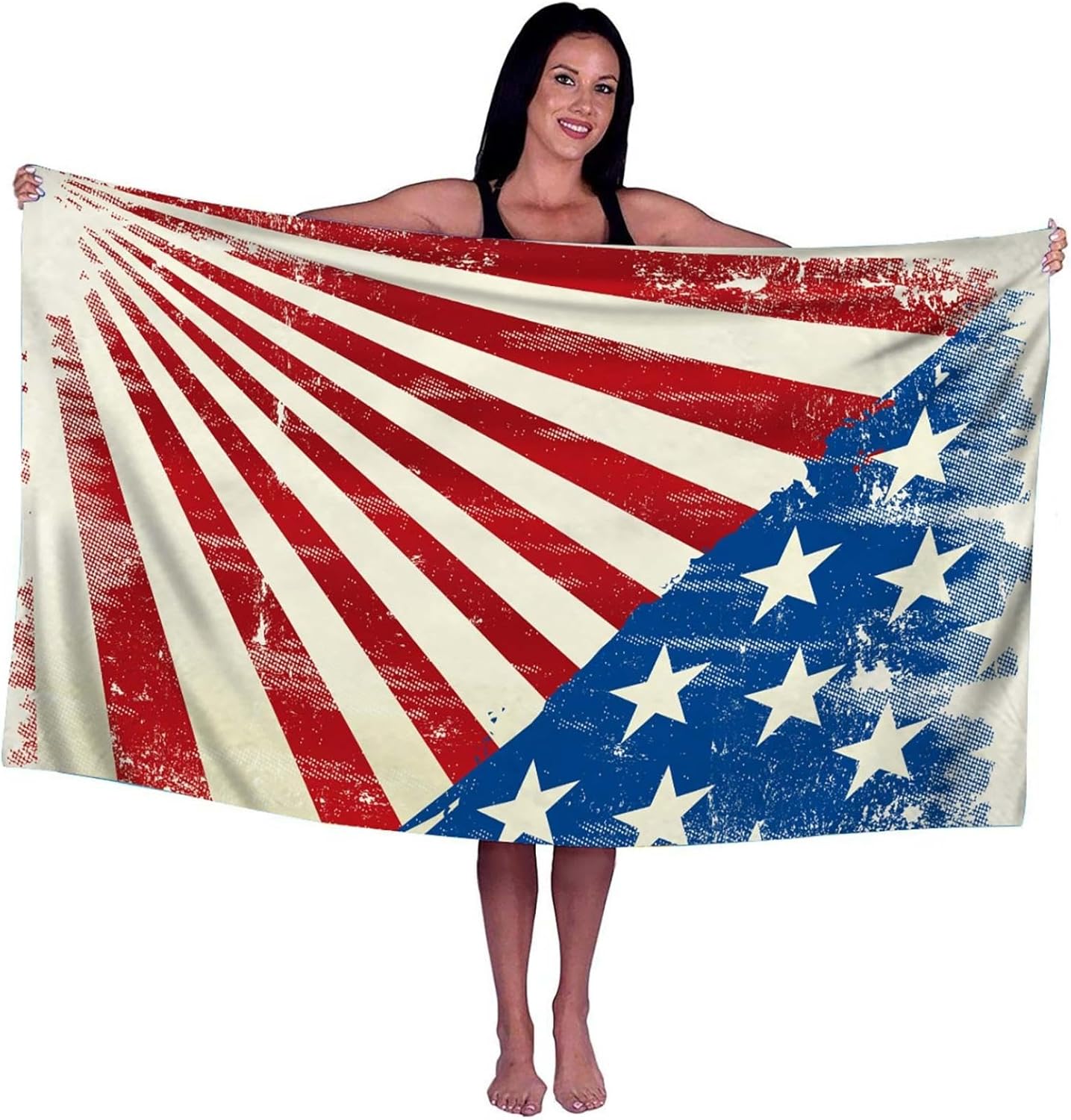 Aufmer American Flag Beach Towel - Lightweight Sandproof 27x55 Inch