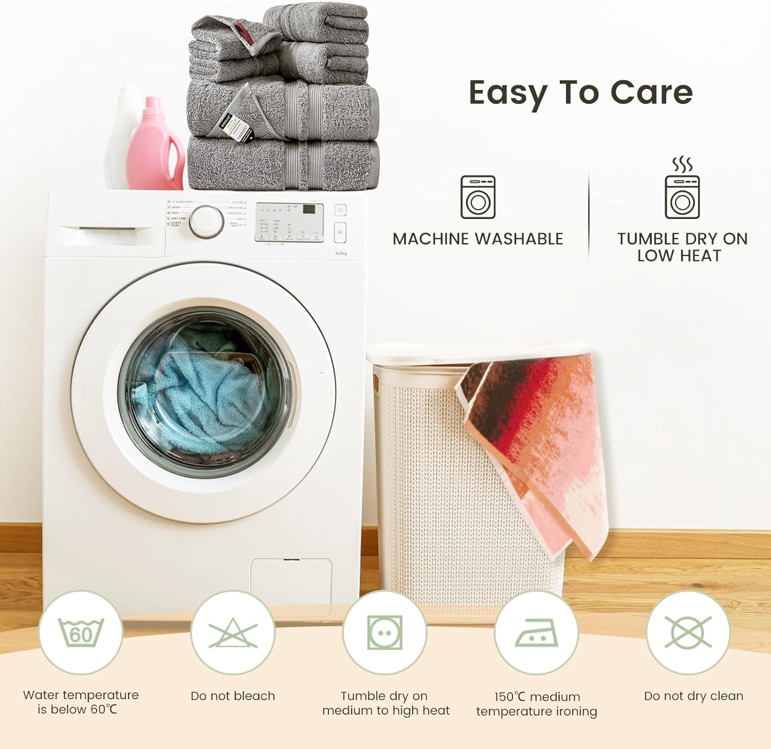 SEMAXE Grey 6-Piece Towel Set - 100 Organic Cotton