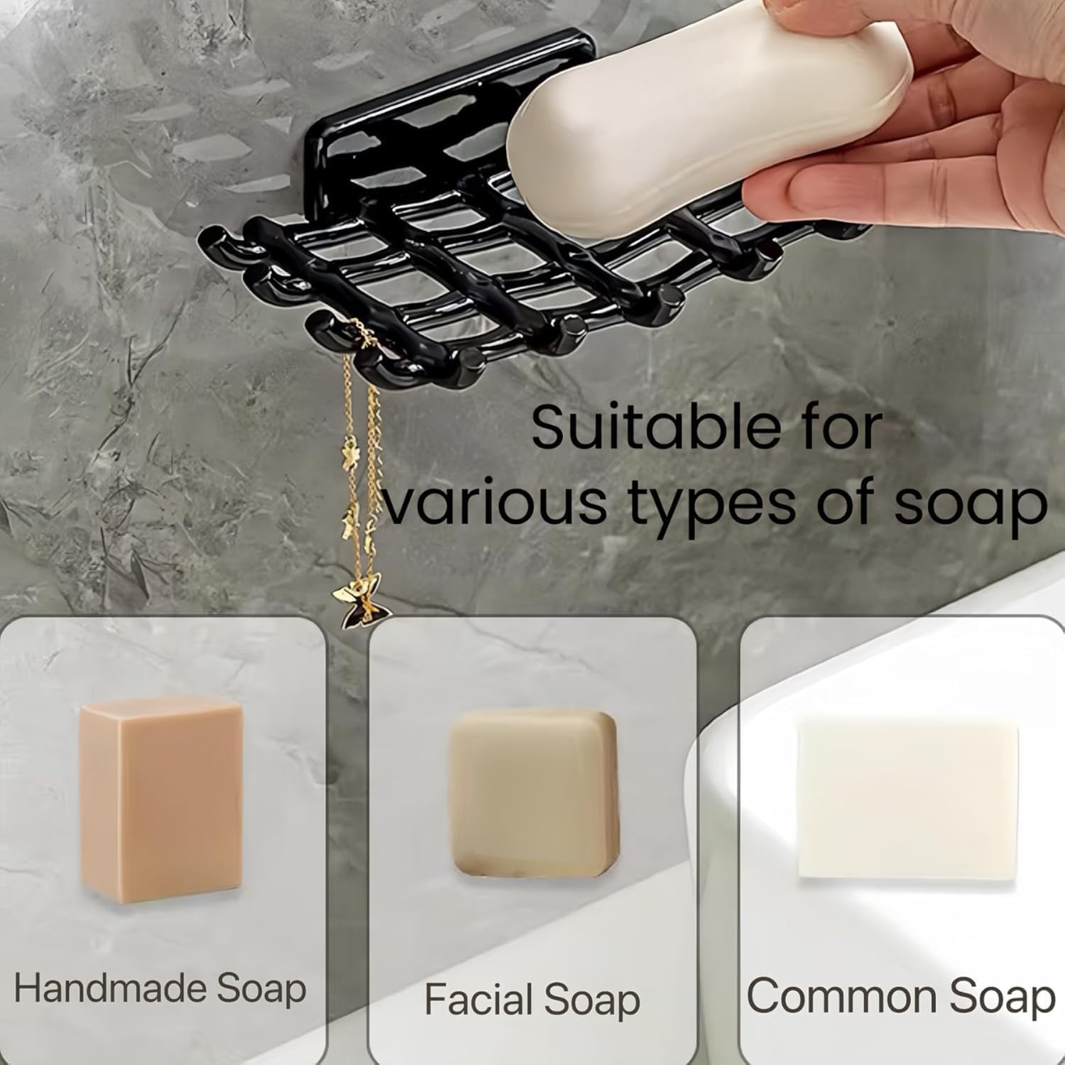 Space-Saving Soap Holder with Hooks and Drainage Tray