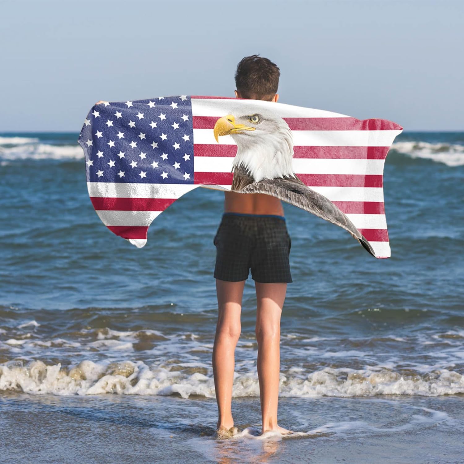 Red White Blue Stars and Stripes Patriotic Beach Towel
