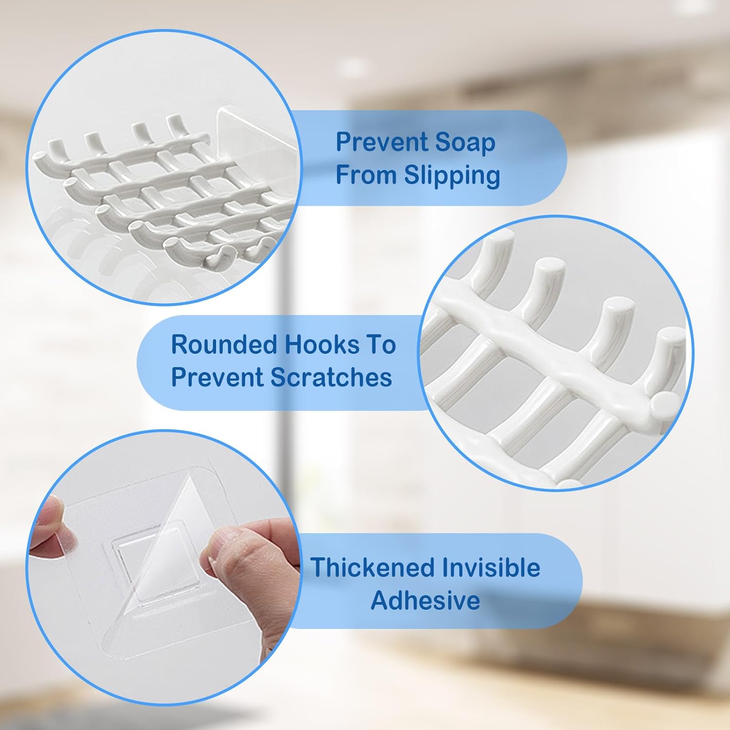 EOREA Self-Draining Soap Holder for Shower No Drilling Adhesive Hooks Black