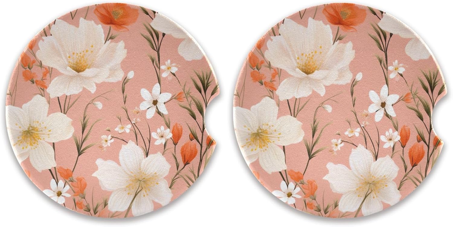 Takiito Flowers Car Cup Holder Coasters 2 Pack