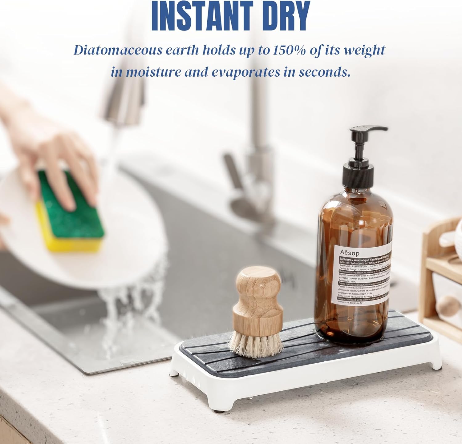 Plentio Stone Drying Tray with Base - Dark Gray