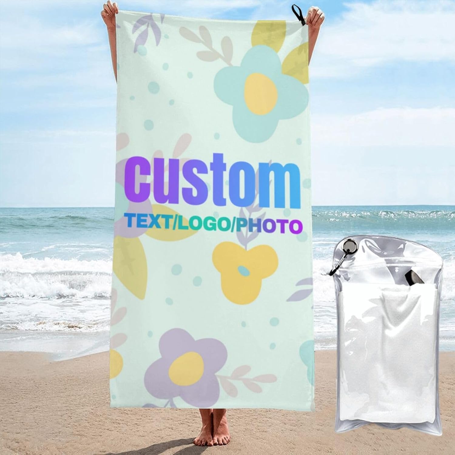 WOTYAPA Custom Beach Towels with Packaging Bag