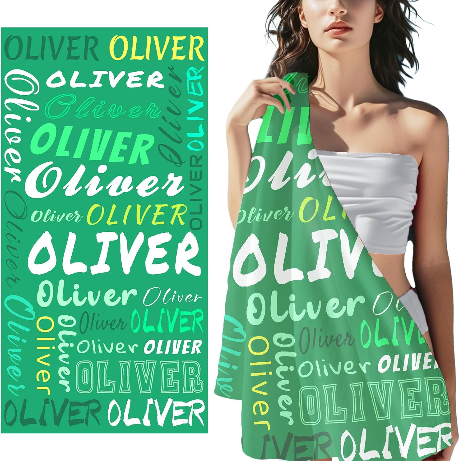 Personalized Beach Towel with Name - Green Small