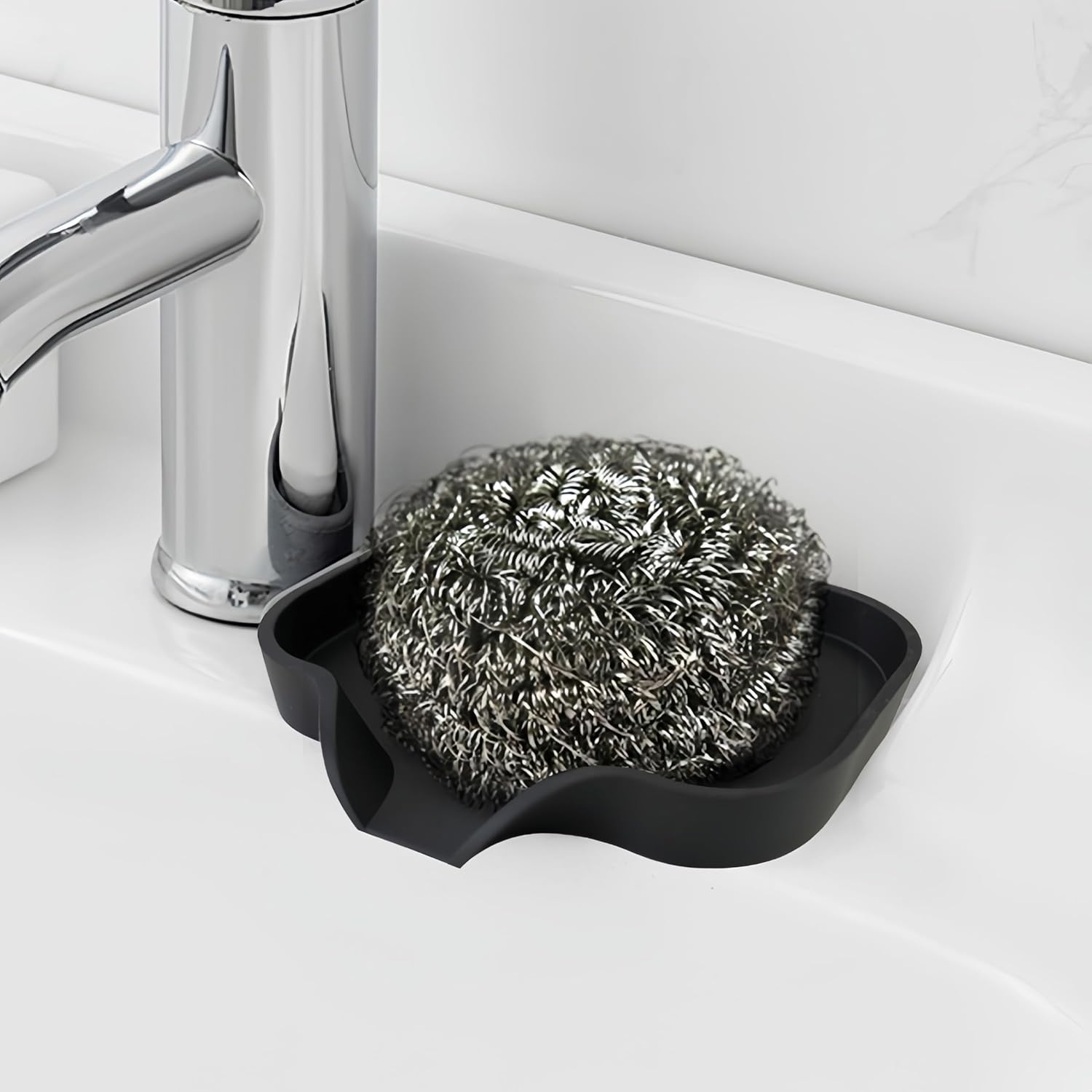 Silicone Soap Dish with Drain Spout - Black 1 Pcs